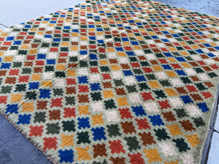 4x6 Handmade Vintage Afghan Baluch Rug | Mint FOrest Pine Green Copper Brown White Burnt Orange Navy Blue Mustard Yellow Gold | Flatwoven
