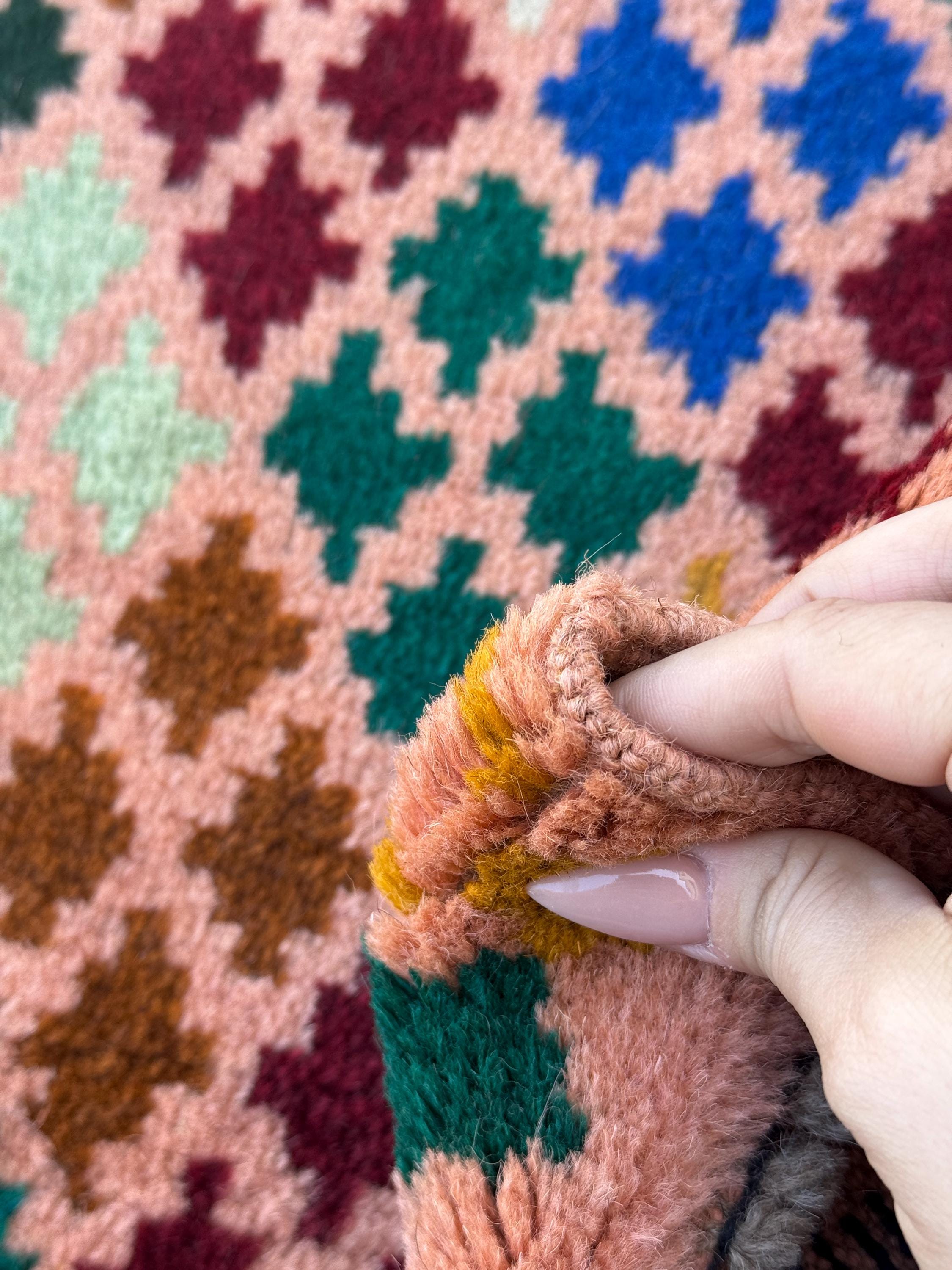 4x6 Handmade Vintage Afghan Baluch Rug | Salmon Pink Peach Forest Pine Mint Green Brick Red White Copper Brown Mustard Yellow Gold | Wool