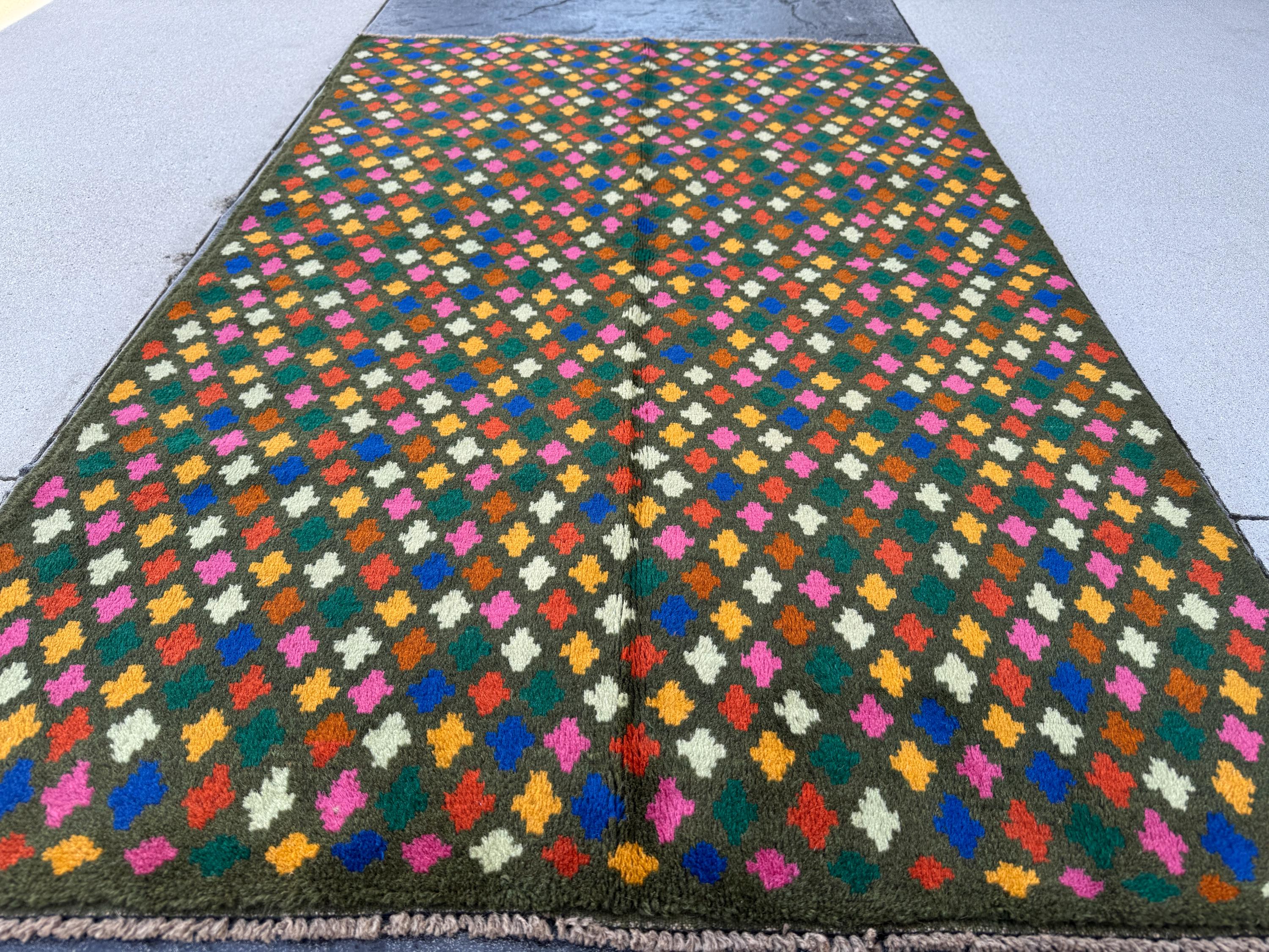 4x6 Handmade Vintage Afghan Baluch Rug | Pine Forest Mint Green Burnt Orange Copper Brown Navy Blue Rose Pink Mustard Yellow Gold | Wool