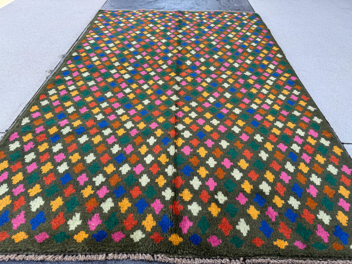 4x6 Handmade Vintage Afghan Baluch Rug | Pine Forest Mint Green Burnt Orange Copper Brown Navy Blue Rose Pink Mustard Yellow Gold | Wool