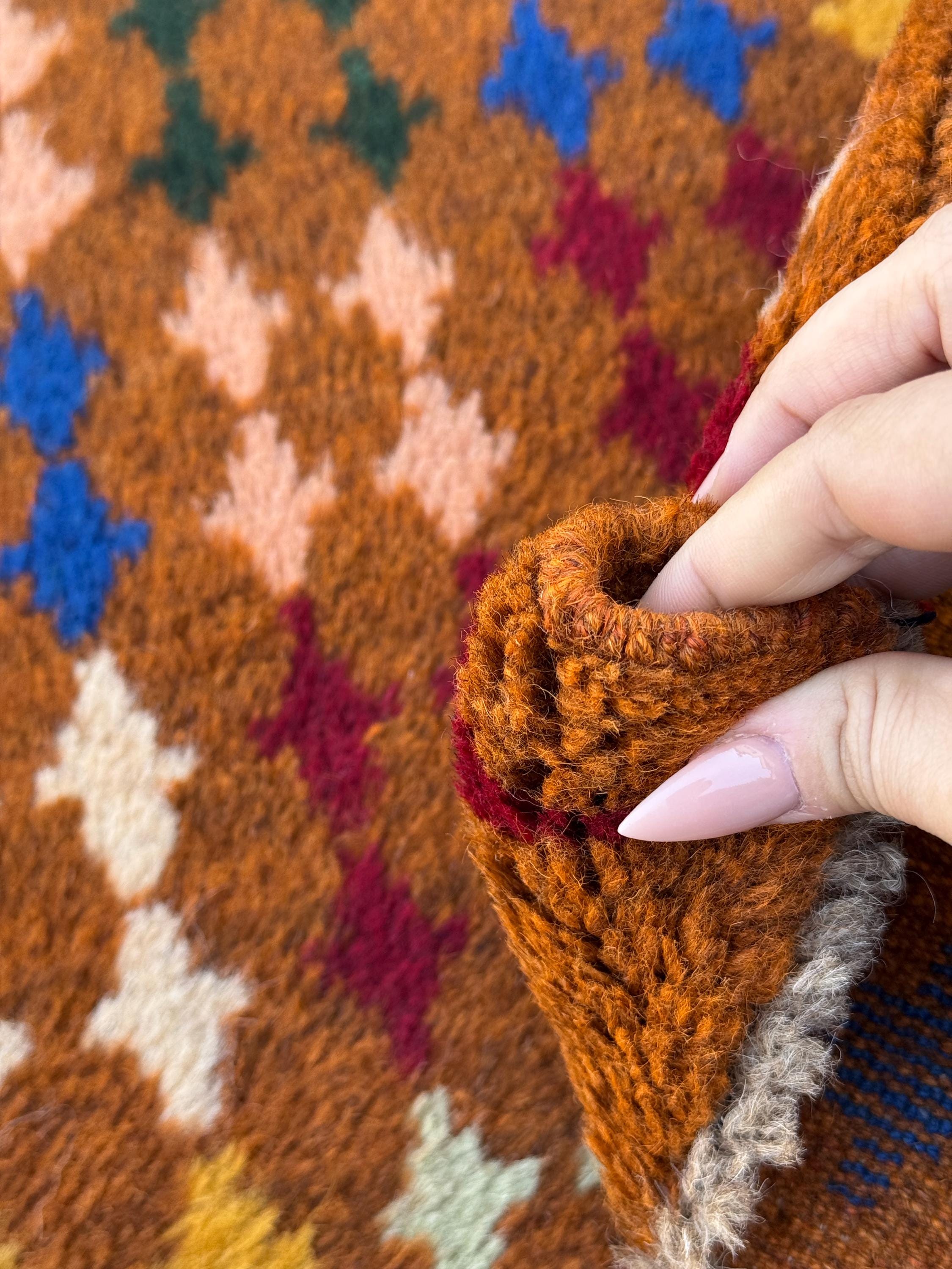 4x6 Handmade Vintage Afghan Baluch Rug | Chocolate Brown Brick Red Cream White Forest Mint Green Salmon Pink Peach Mustard Gold Navy Blue