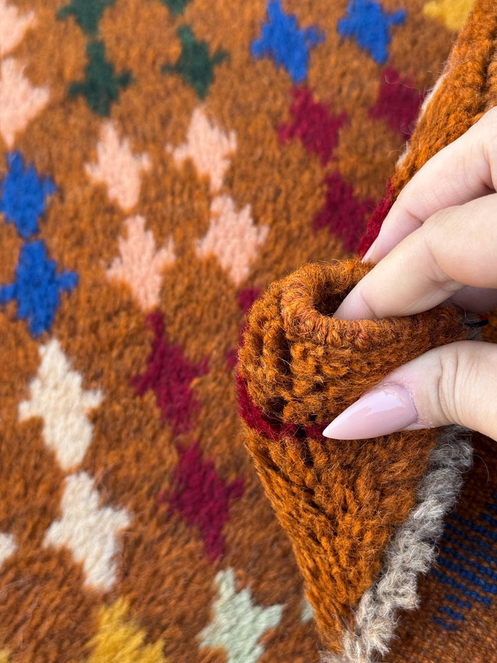 4x6 Handmade Vintage Afghan Baluch Rug | Chocolate Brown Brick Red Cream White Forest Mint Green Salmon Pink Peach Mustard Gold Navy Blue