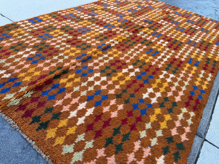 4x6 Handmade Vintage Afghan Baluch Rug | Chocolate Brown Brick Red Cream White Forest Mint Green Salmon Pink Peach Mustard Gold Navy Blue