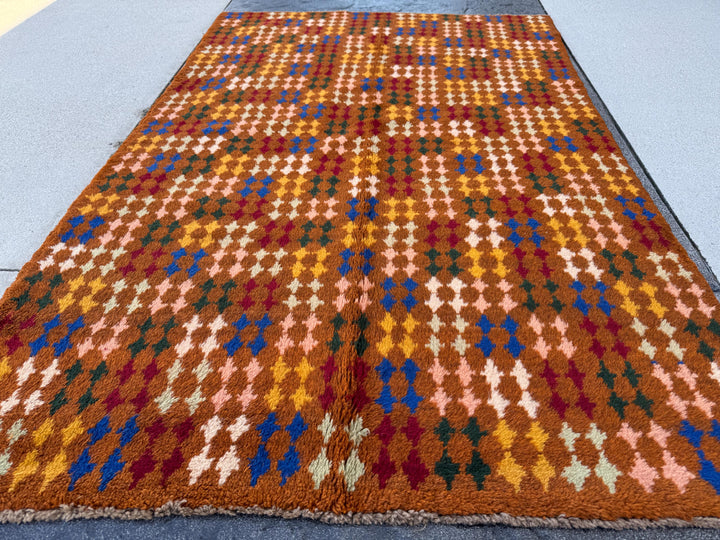 4x6 Handmade Vintage Afghan Baluch Rug | Chocolate Brown Brick Red Cream White Forest Mint Green Salmon Pink Peach Mustard Gold Navy Blue
