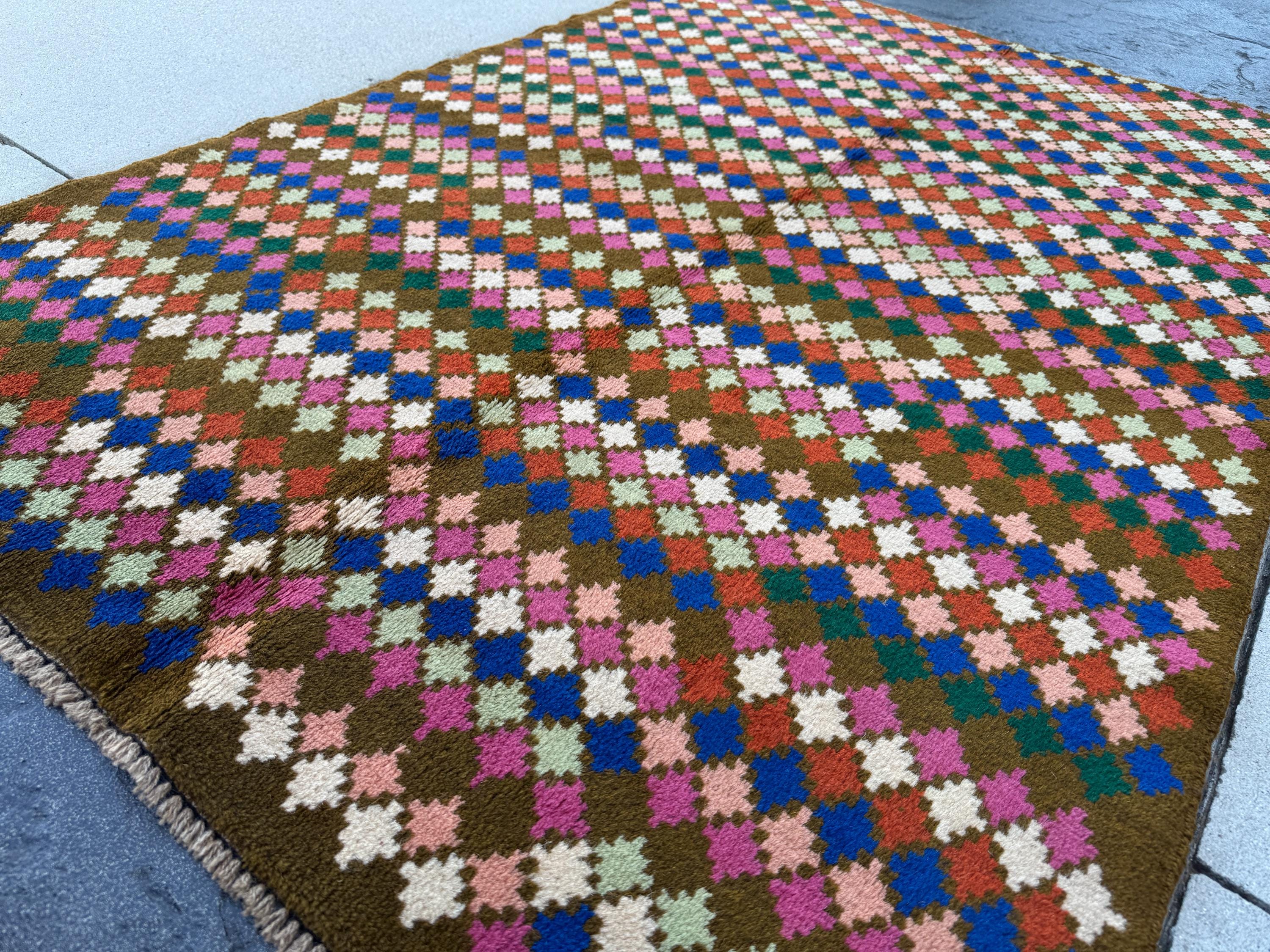4x6 Handmade Vintage Afghan Baluch Rug | Charcoal Grey Rose Salmon Pink Peach White Navy Blue Mint Forest Green Burnt Orange | Flatwoven