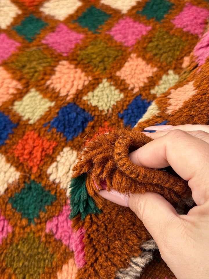 4x6 Handmade Vintage Afghan Baluch Rug | Chocolate Brown Rose Salmon Pink Peach Forest Olive Green Cream White Navy Blue Burnt Orange | Wool