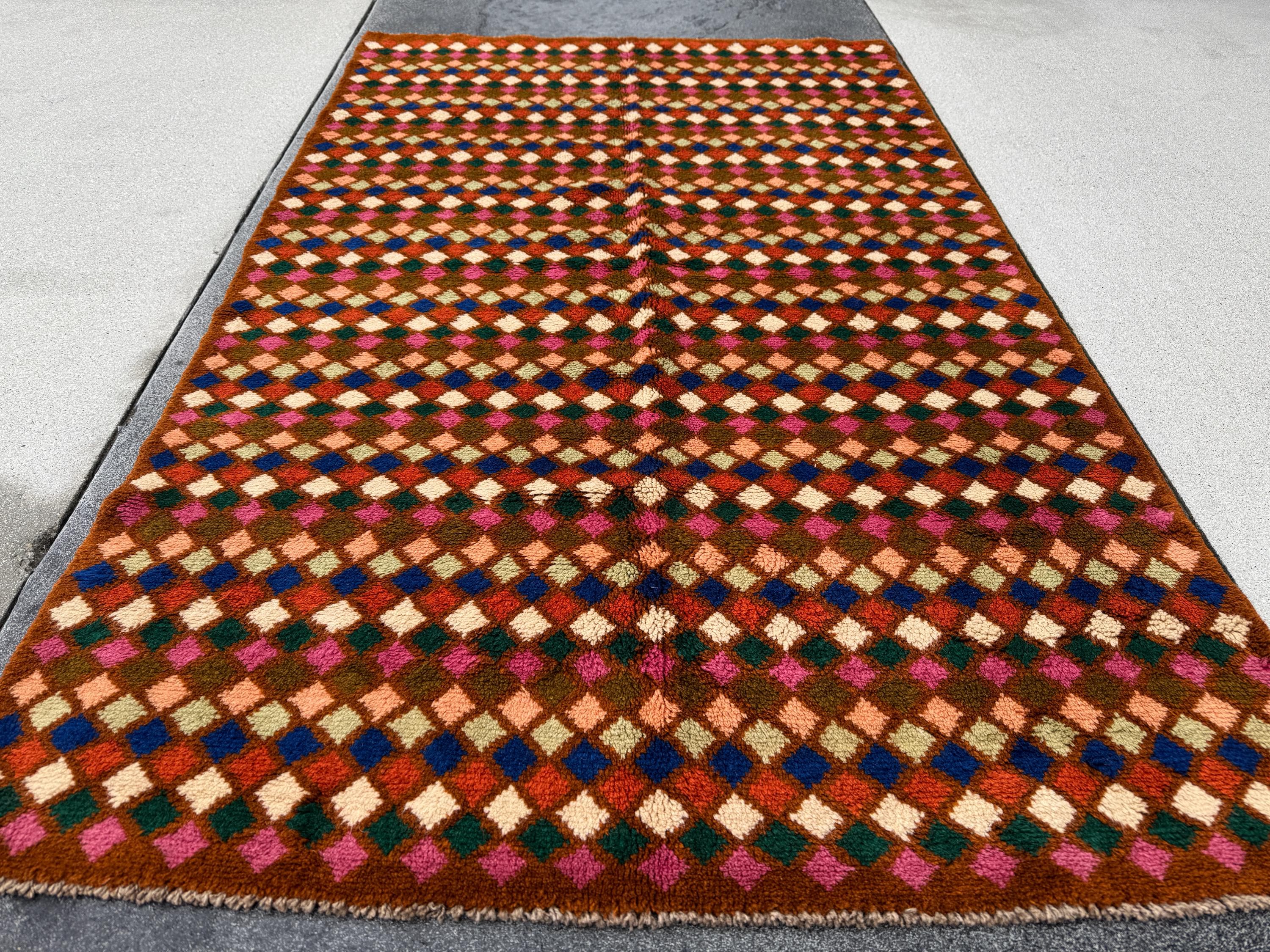 4x6 Handmade Vintage Afghan Baluch Rug | Chocolate Brown Rose Salmon Pink Peach Forest Olive Green Cream White Navy Blue Burnt Orange | Wool