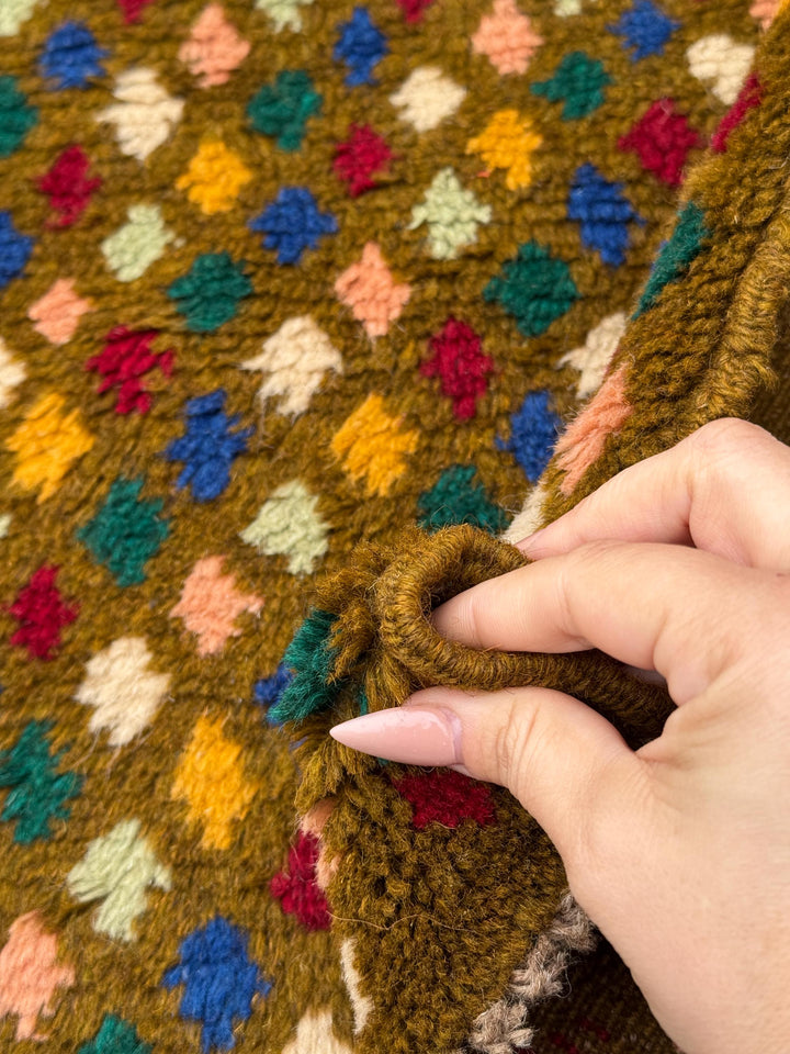 4x6 Handmade Vintage Afghan Baluch Rug | Chocolate Brown Navy Blue White Forest Mint Green Brick Red Salmon Pink Peach Mustard Yellow Gold