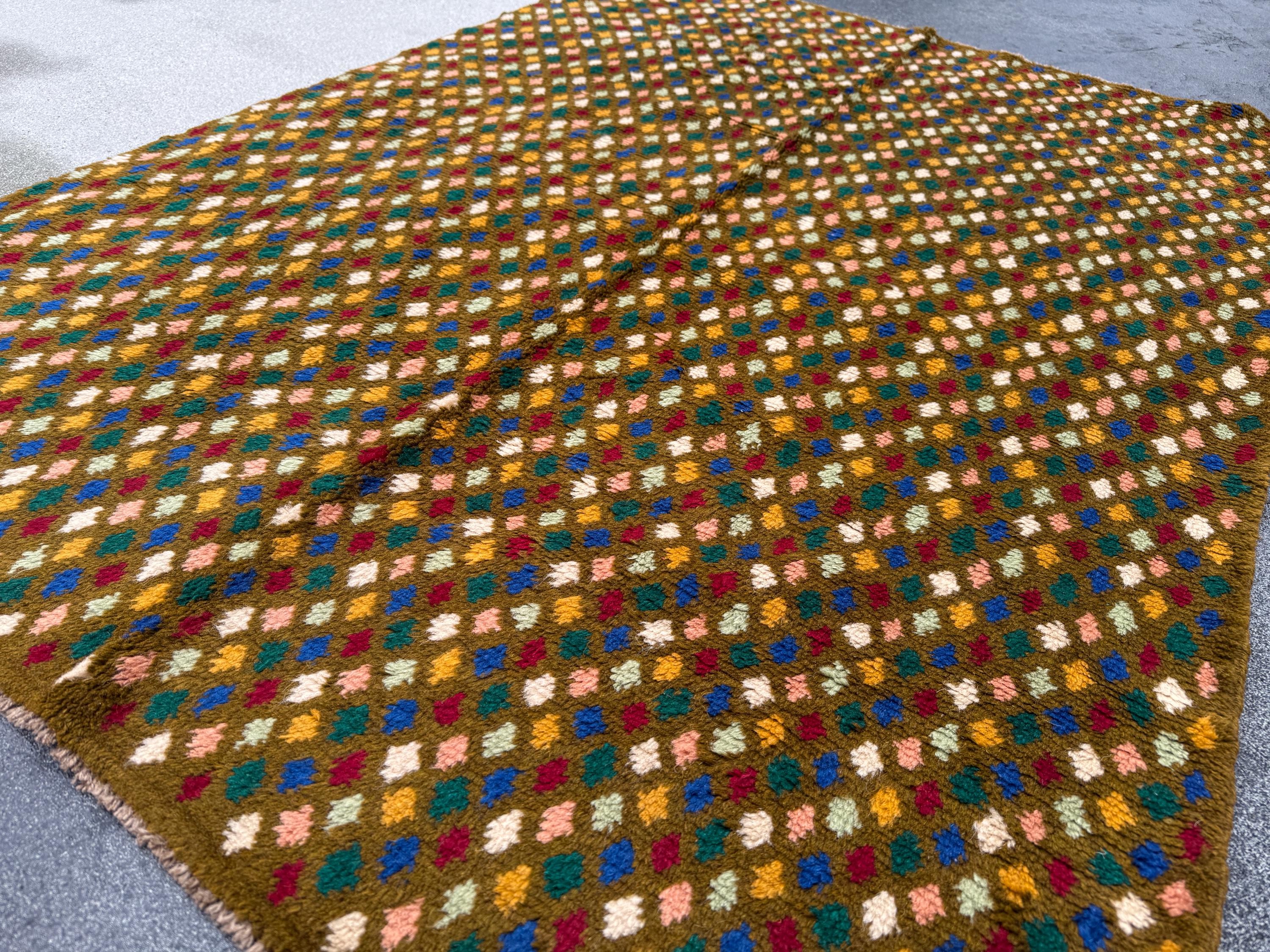 4x6 Handmade Vintage Afghan Baluch Rug | Chocolate Brown Navy Blue White Forest Mint Green Brick Red Salmon Pink Peach Mustard Yellow Gold