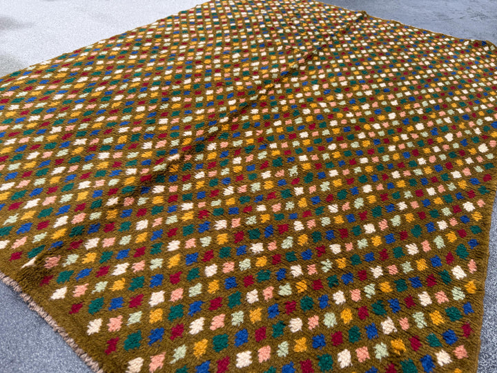 4x6 Handmade Vintage Afghan Baluch Rug | Chocolate Brown Navy Blue White Forest Mint Green Brick Red Salmon Pink Peach Mustard Yellow Gold