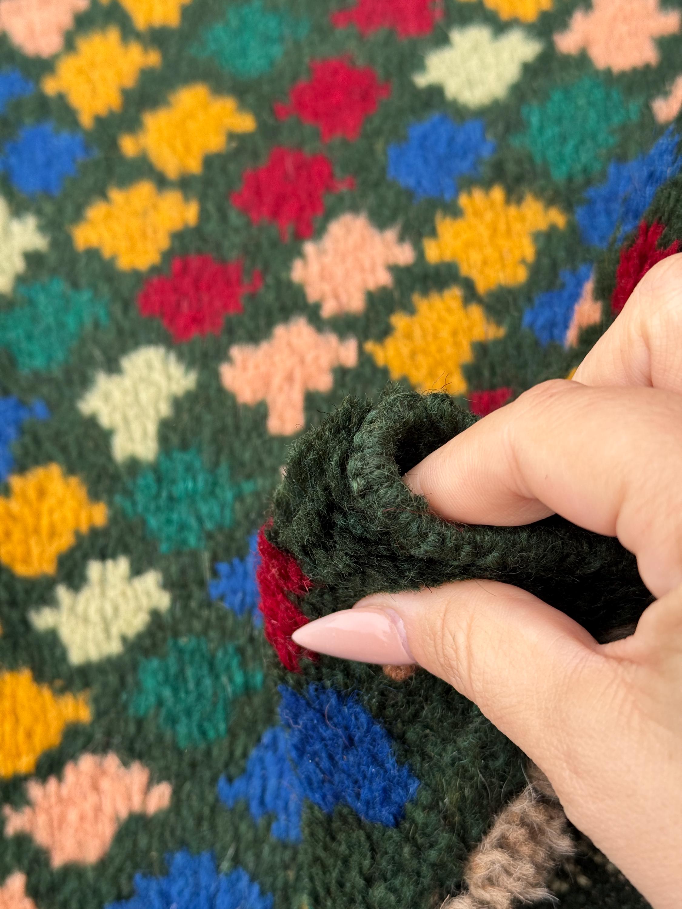 4x6 Handmade Vintage Afghan Baluch Rug | Pine Forest Mint Green Cream White Mustard Yellow Gold Navy Blue Salmon Pink Peach Brick Red | Wool