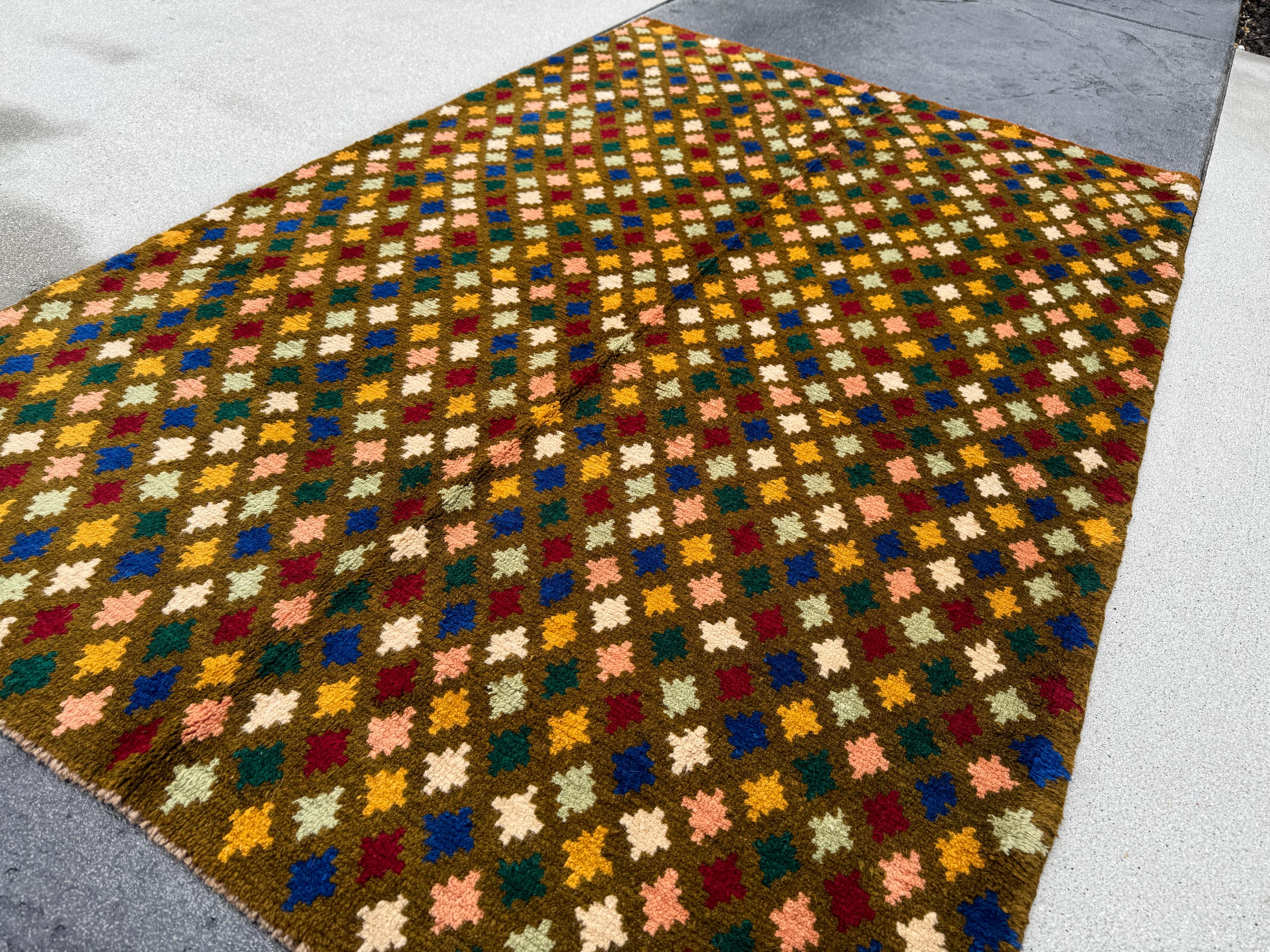 4x6 Handmade Vintage Afghan Baluch Rug | Chocolate Brown Forest Mint Green Brick Red Mustard Gold Navy Blue Cream White Salmon Pink Peach