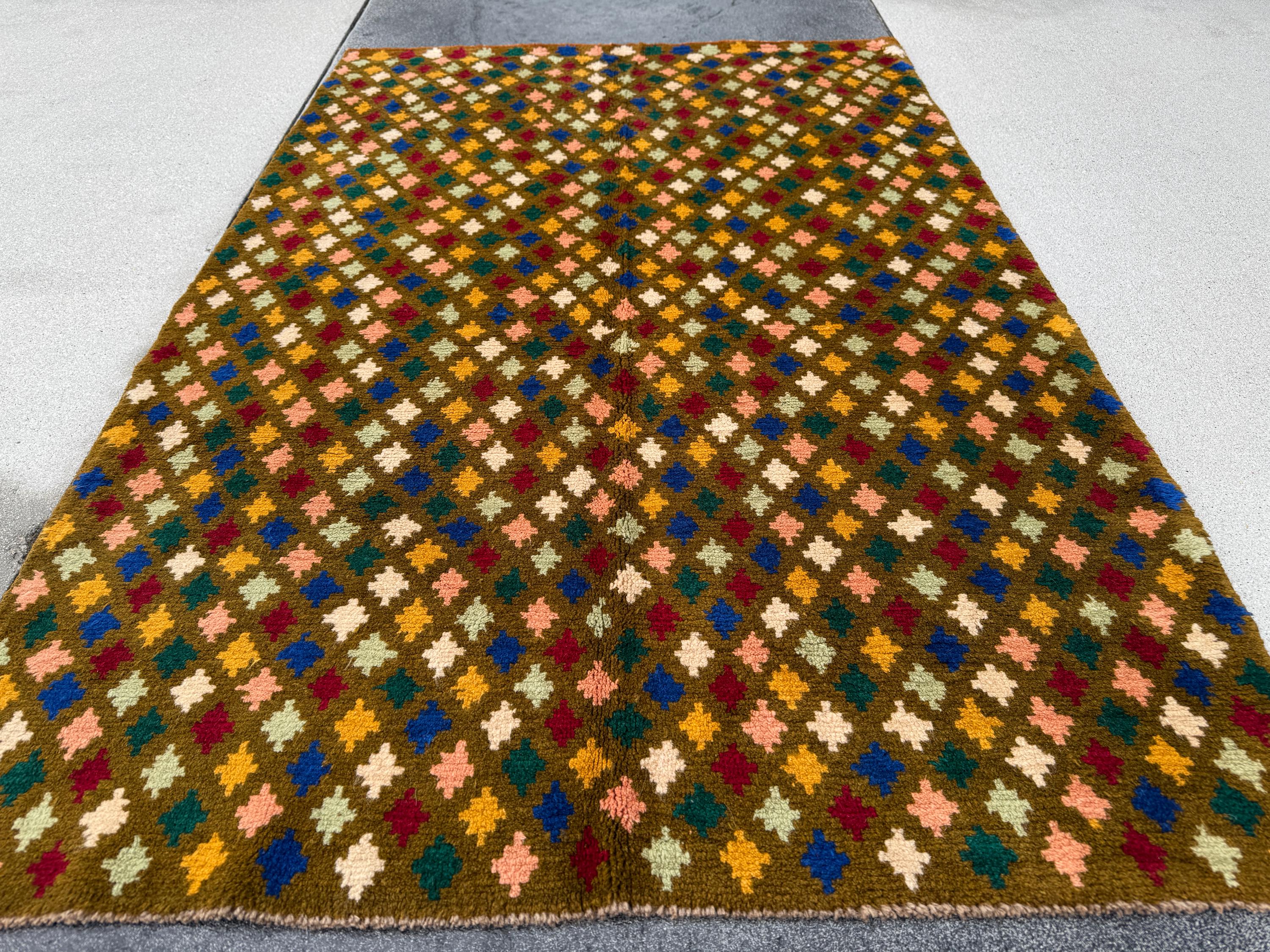 4x6 Handmade Vintage Afghan Baluch Rug | Chocolate Brown Forest Mint Green Brick Red Mustard Gold Navy Blue Cream White Salmon Pink Peach