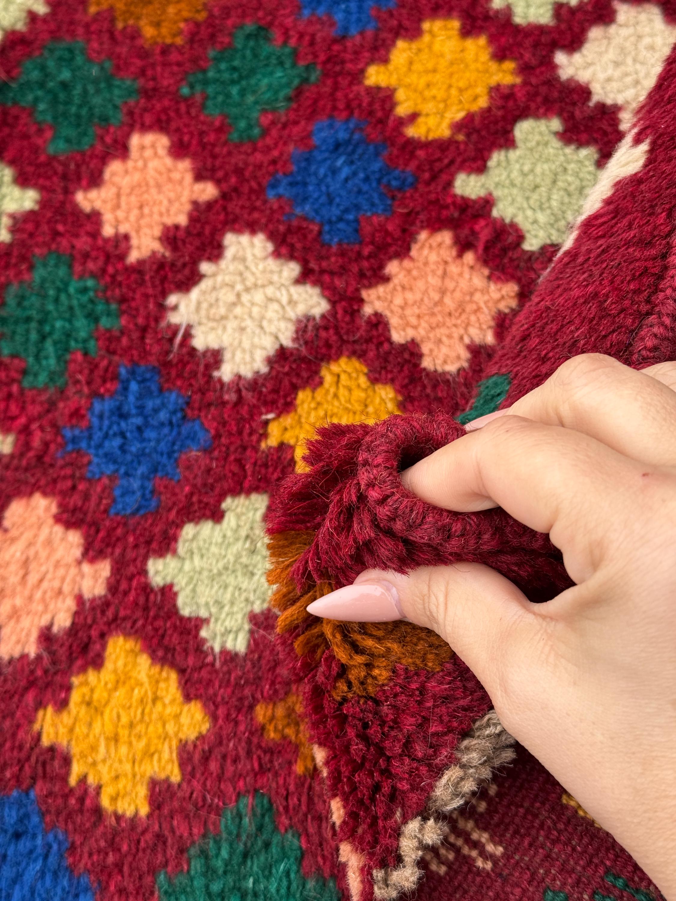 4x6 Handmade Vintage Afghan Baluch Rug | Brick Red Forest Mint Green Navy Blue Chocolate Brown Salmon Pink Peach Cream White Mustard Gold