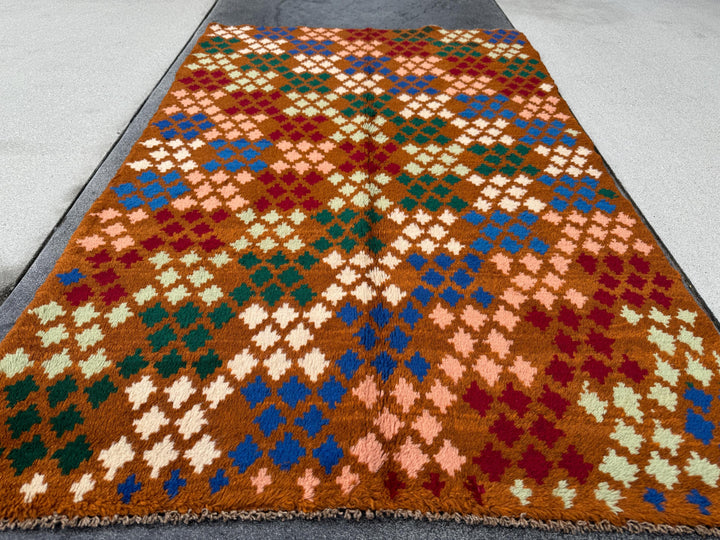 4x6 Handmade Vintage Afghan Baluch Rug | Chocolate Brown Navy Blue Salmon Pink Peach Forest Mint Green Brick Red Cream White | Flatwoven