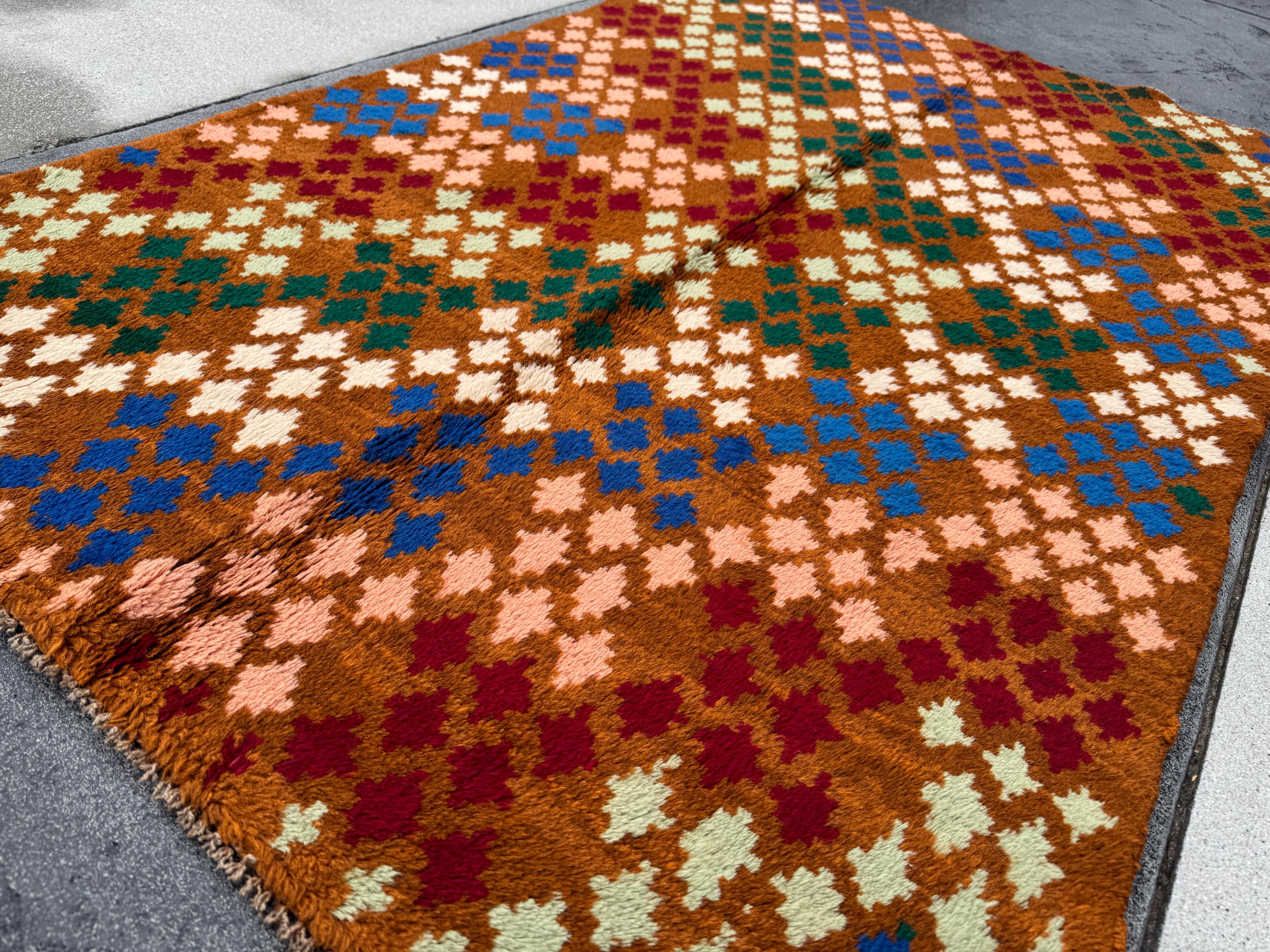 4x6 Handmade Vintage Afghan Baluch Rug | Chocolate Brown Navy Blue Salmon Pink Peach Forest Mint Green Brick Red Cream White | Flatwoven