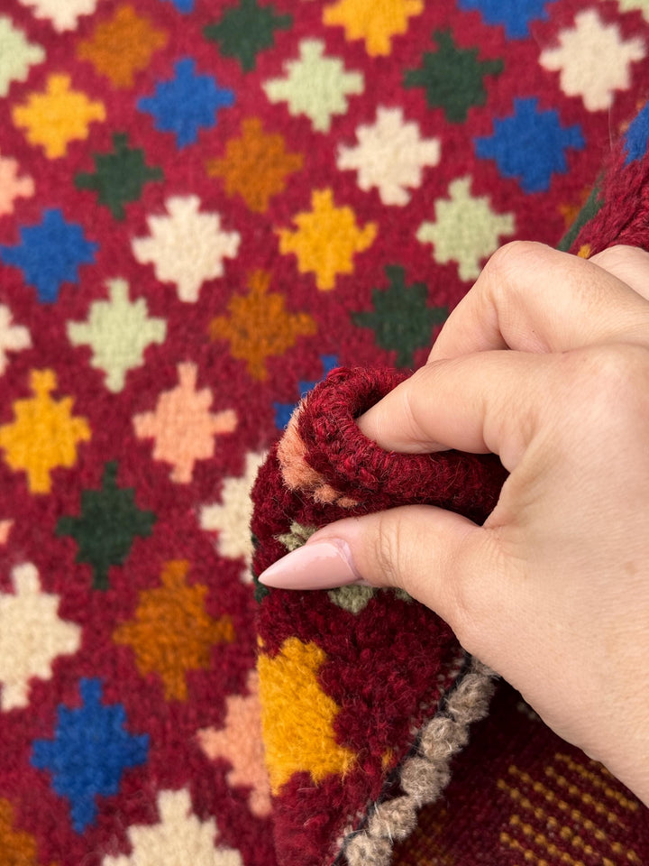 4x6 Handmade Vintage Afghan Baluch Rug | Brick Red Mint Green Chocolate Brown Cream White Salmon Pink Peach Black Navy Blue Mustard Gold