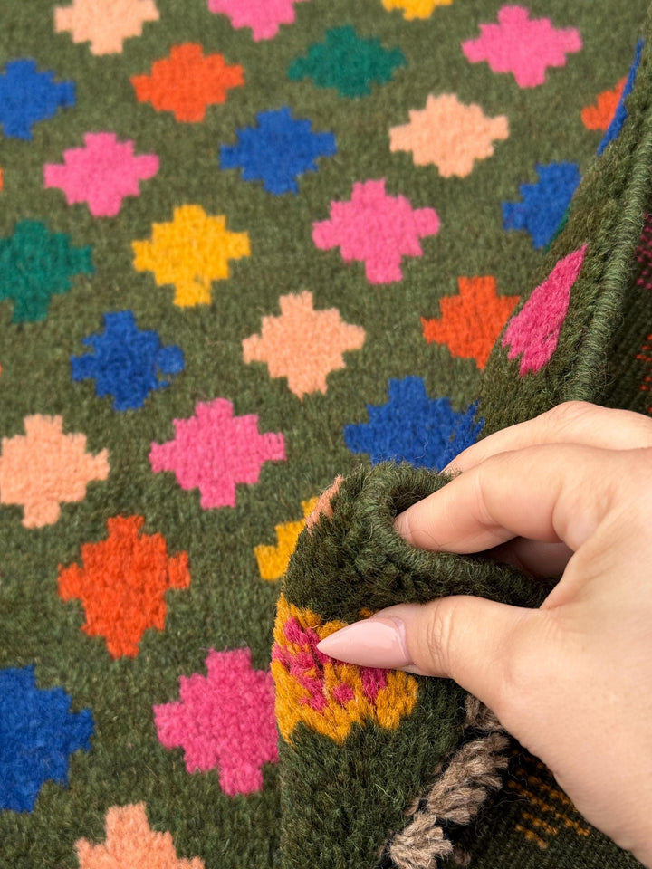 4x6 Handmade Vintage Afghan Baluch Rug | Charcoal Grey Rose Salmon Pink Peach Mustard Yellow Gold Navy Blue Forest Green Burnt Orange