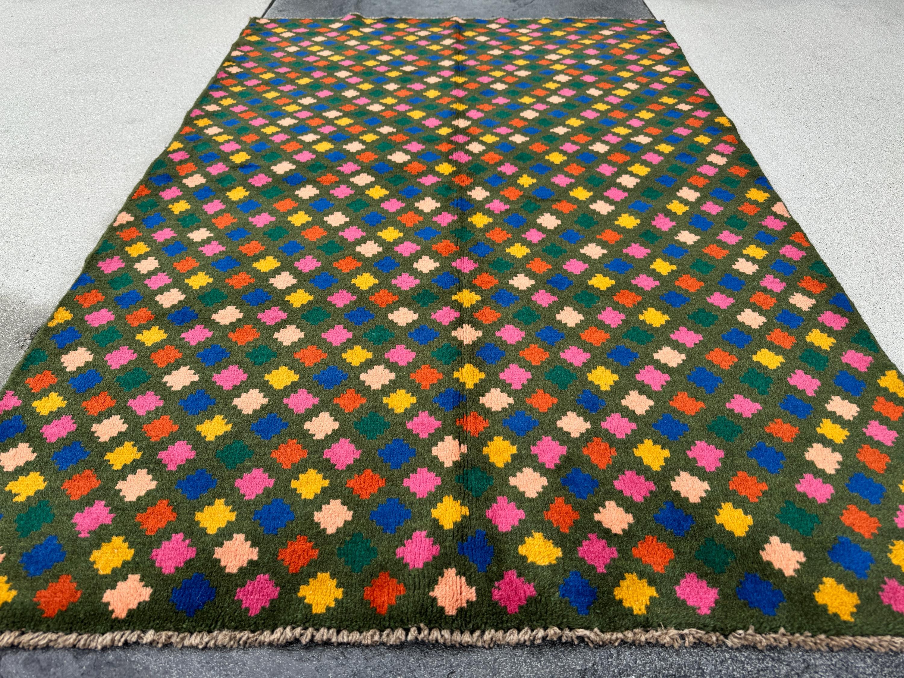 4x6 Handmade Vintage Afghan Baluch Rug | Charcoal Grey Rose Salmon Pink Peach Mustard Yellow Gold Navy Blue Forest Green Burnt Orange