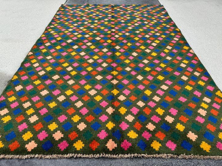 4x6 Handmade Vintage Afghan Baluch Rug | Charcoal Grey Rose Salmon Pink Peach Mustard Yellow Gold Navy Blue Forest Green Burnt Orange