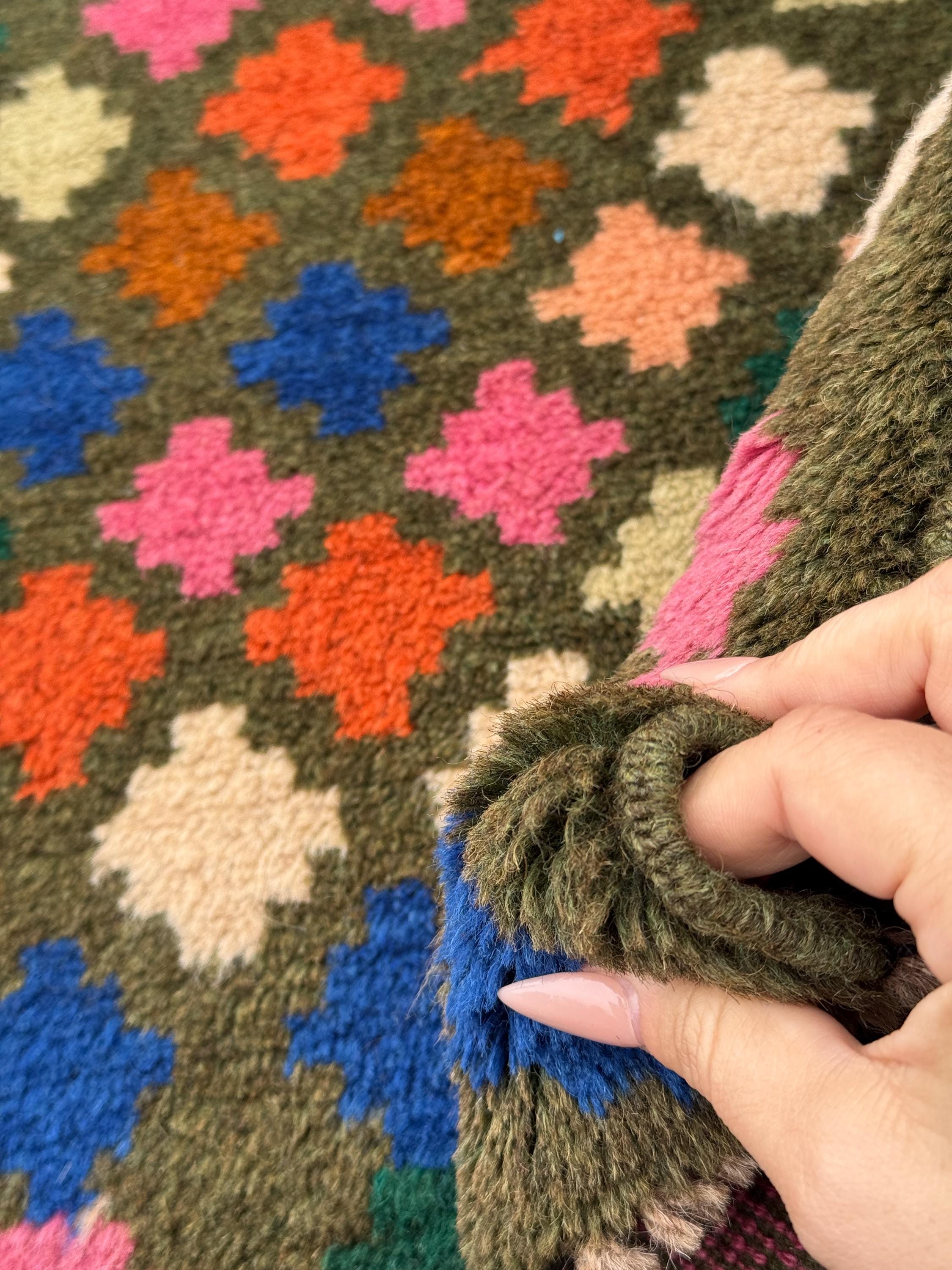 4x6 Handmade Vintage Afghan Baluch Rug | Charcoal Light Grey Burnt Orange Cream White Navy Blue Rose Salmon Peach Forest Green Chocolate