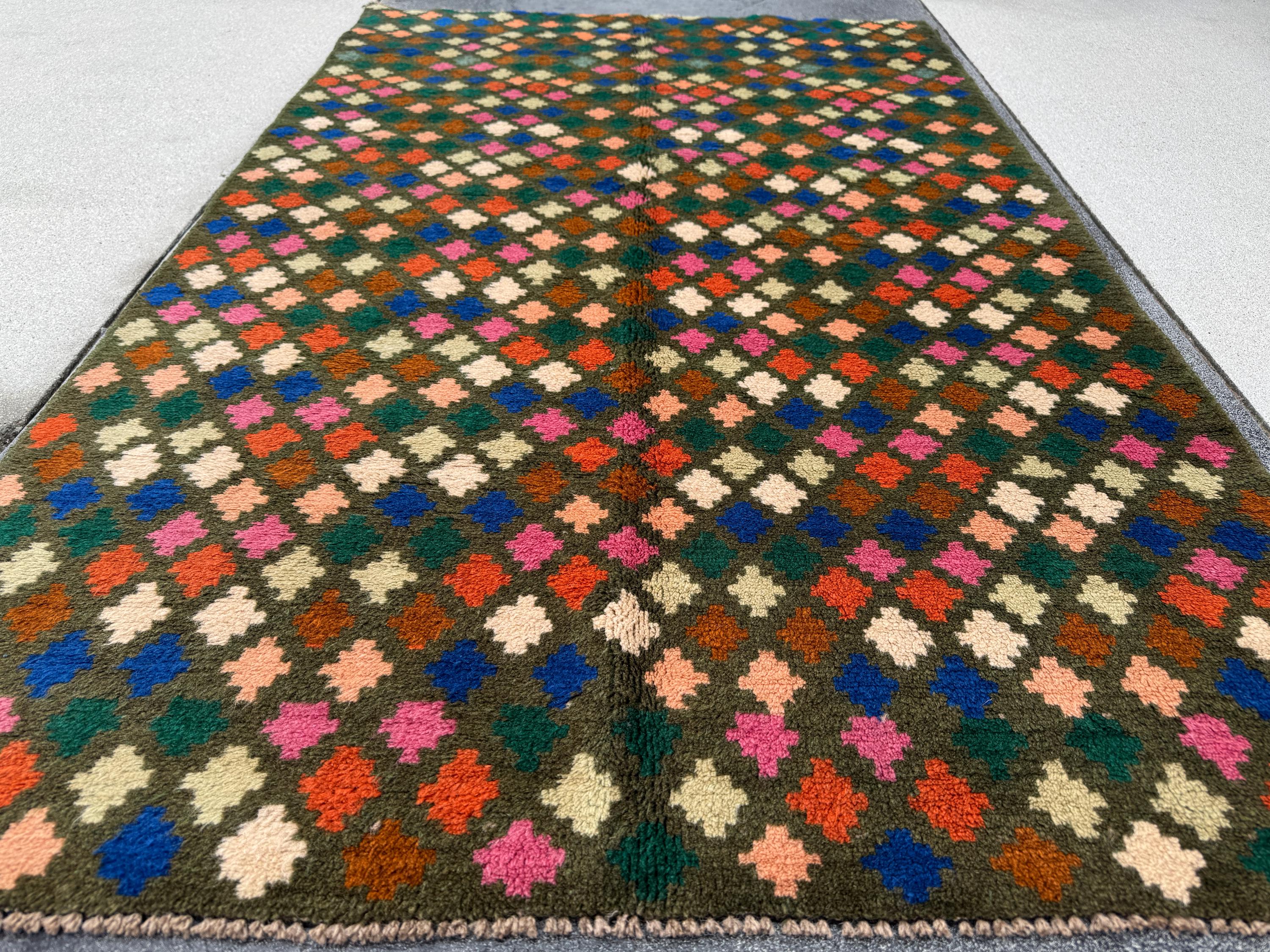 4x6 Handmade Vintage Afghan Baluch Rug | Charcoal Light Grey Burnt Orange Cream White Navy Blue Rose Salmon Peach Forest Green Chocolate