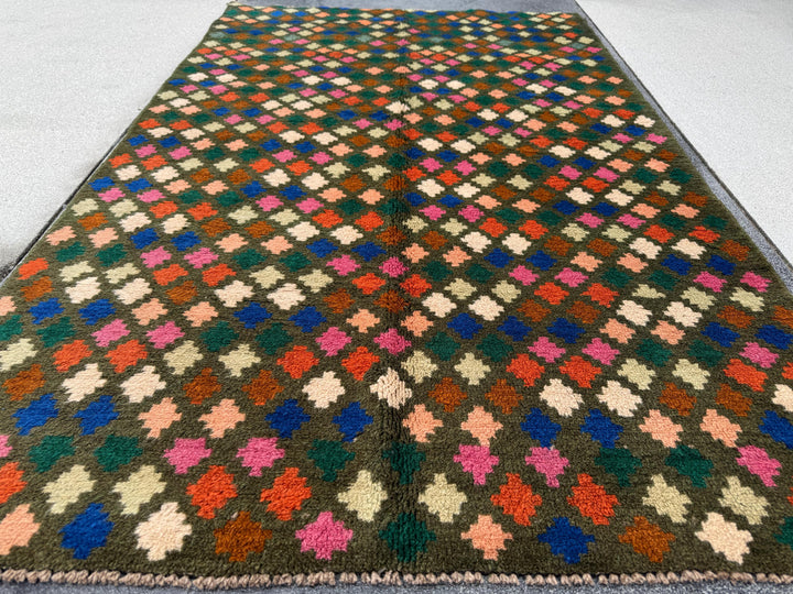 4x6 Handmade Vintage Afghan Baluch Rug | Charcoal Light Grey Burnt Orange Cream White Navy Blue Rose Salmon Peach Forest Green Chocolate