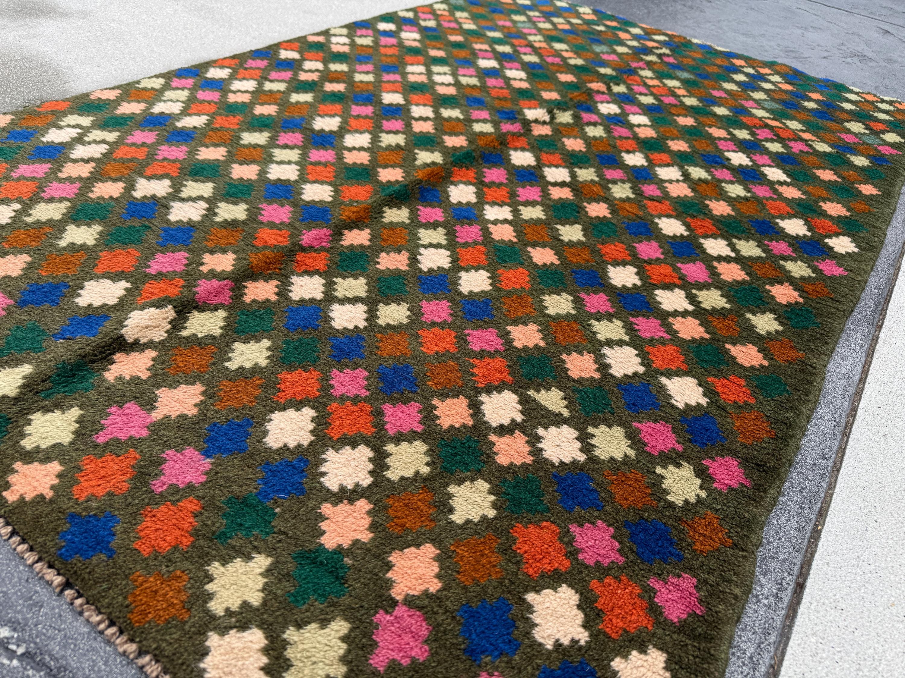 4x6 Handmade Vintage Afghan Baluch Rug | Charcoal Light Grey Burnt Orange Cream White Navy Blue Rose Salmon Peach Forest Green Chocolate