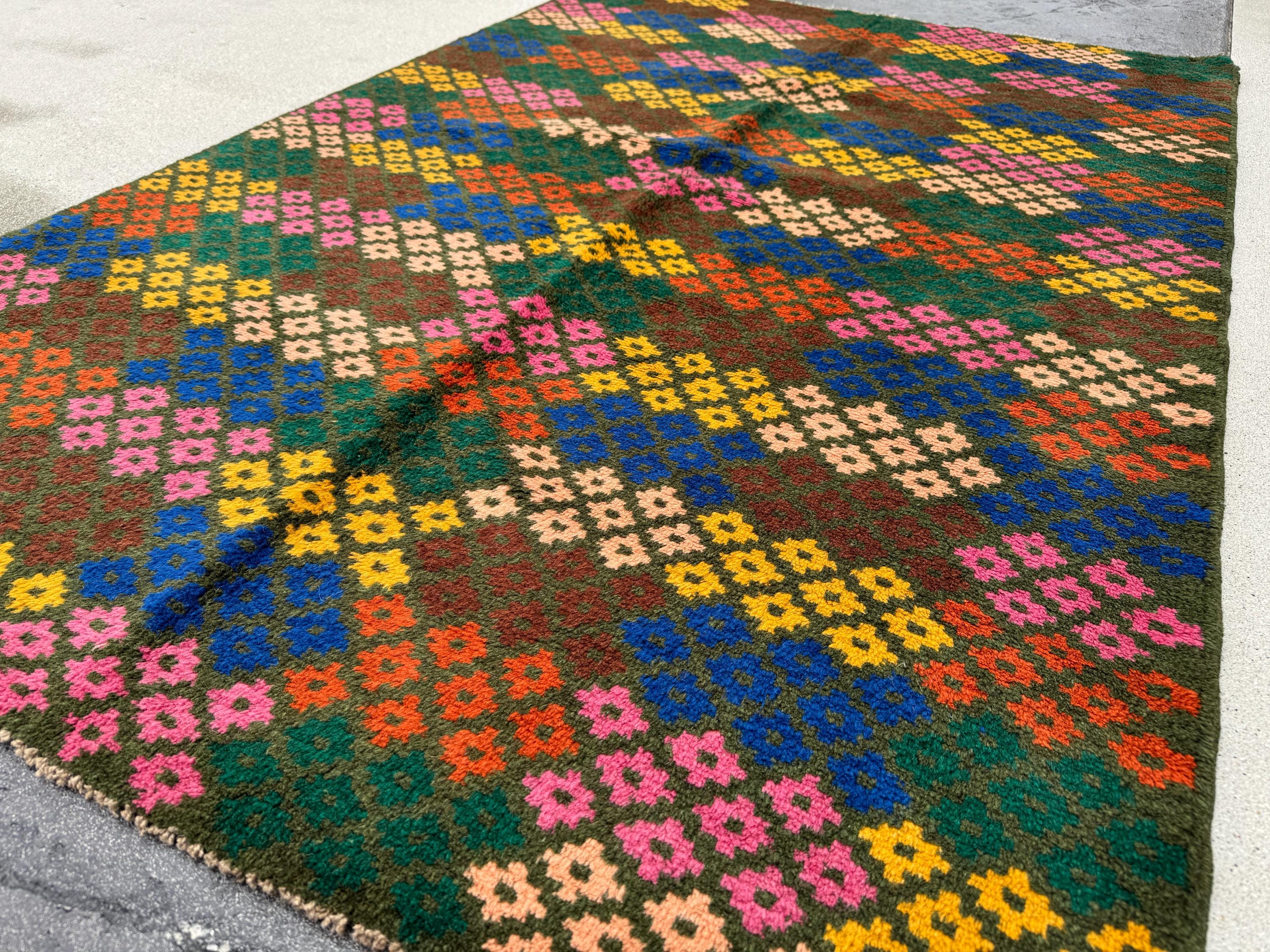4x6 Handmade Vintage Afghan Baluch Rug | Charcoal Grey Rose Salmon Pink Peach Mustard Yellow Gold Navy Blue Forest Burnt Orange Chocolate