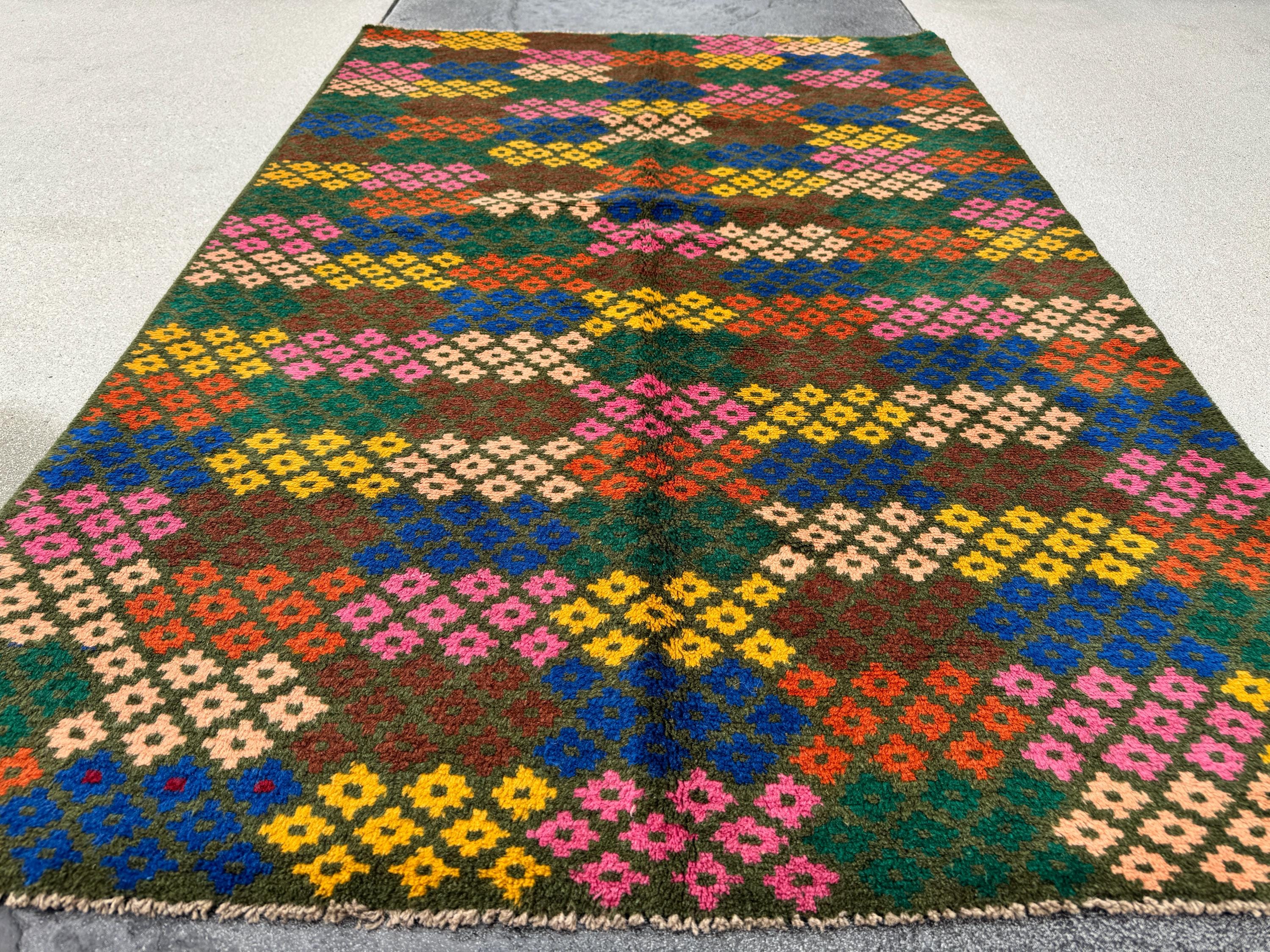 4x6 Handmade Vintage Afghan Baluch Rug | Charcoal Grey Rose Salmon Pink Peach Mustard Yellow Gold Navy Blue Forest Burnt Orange Chocolate
