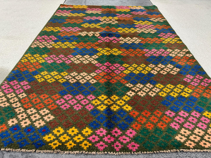 4x6 Handmade Vintage Afghan Baluch Rug | Charcoal Grey Rose Salmon Pink Peach Mustard Yellow Gold Navy Blue Forest Burnt Orange Chocolate