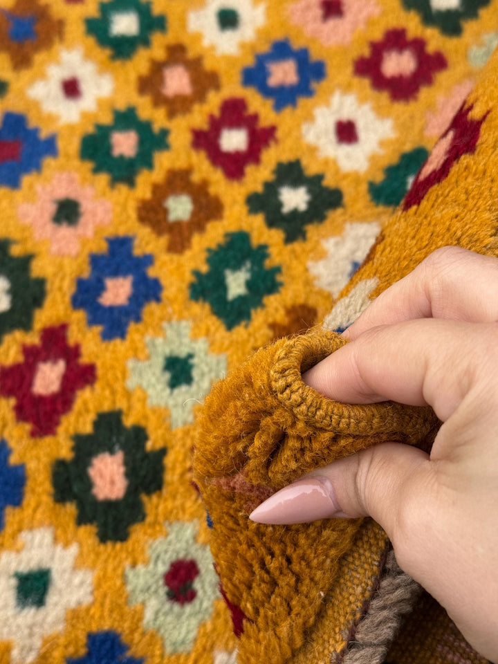 4x6 Handmade Vintage Afghan Baluch Rug | Mustard Gold Forest Mint Green Cream White Navy Blue Chocolate Salmon Pink Peach Black Brick Red