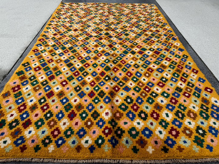 4x6 Handmade Vintage Afghan Baluch Rug | Mustard Gold Forest Mint Green Cream White Navy Blue Chocolate Salmon Pink Peach Black Brick Red