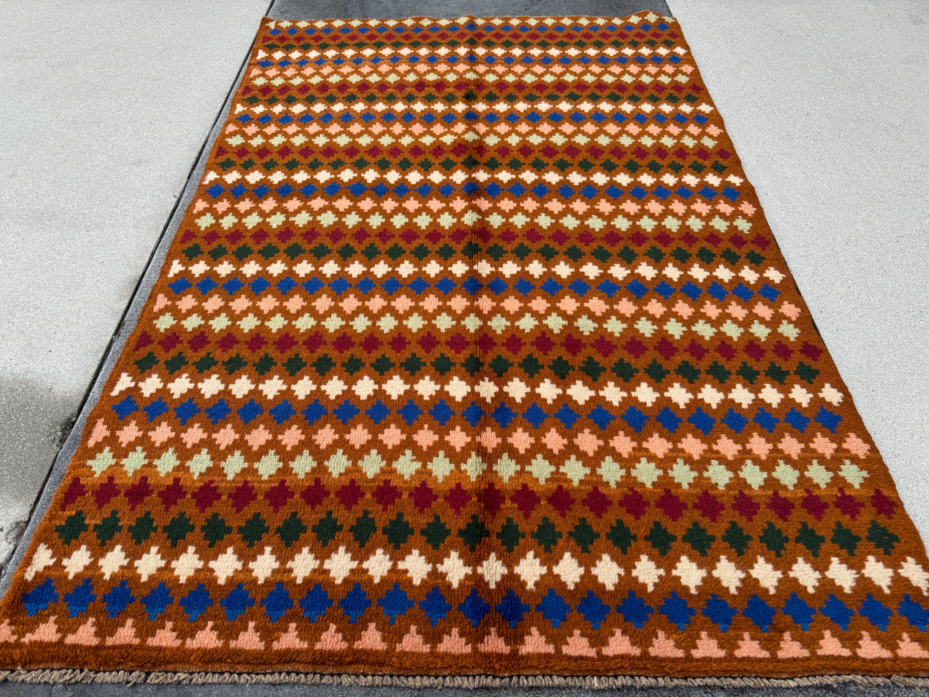 4x6 Handmade Vintage Afghan Baluch Rug | Copper Brown Cream White Forest Green Maroon Navy Blue Mustard Yellow Peach | Wool Flatwoven