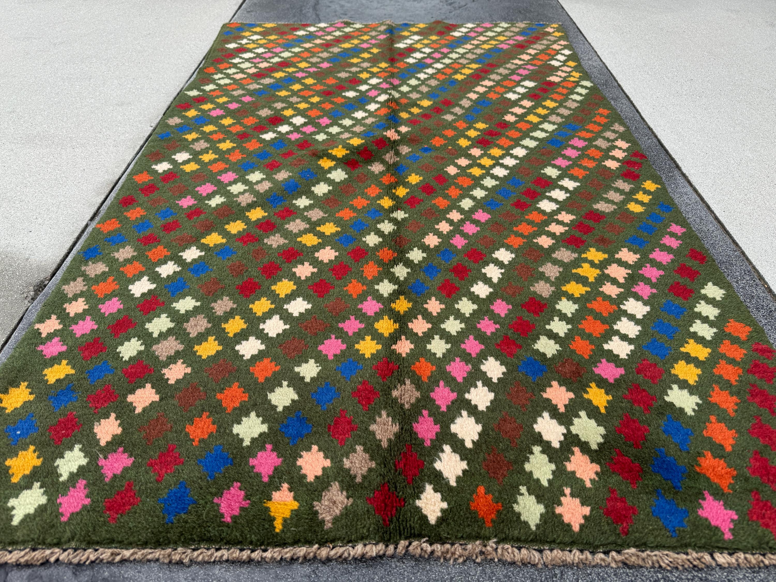 4x6 Handmade Vintage Afghan Baluch Rug | Olive Green Rust Red Burnt Orange Mustard Yellow Cream White Navy Blue Pink Peach | Wool Flatwoven