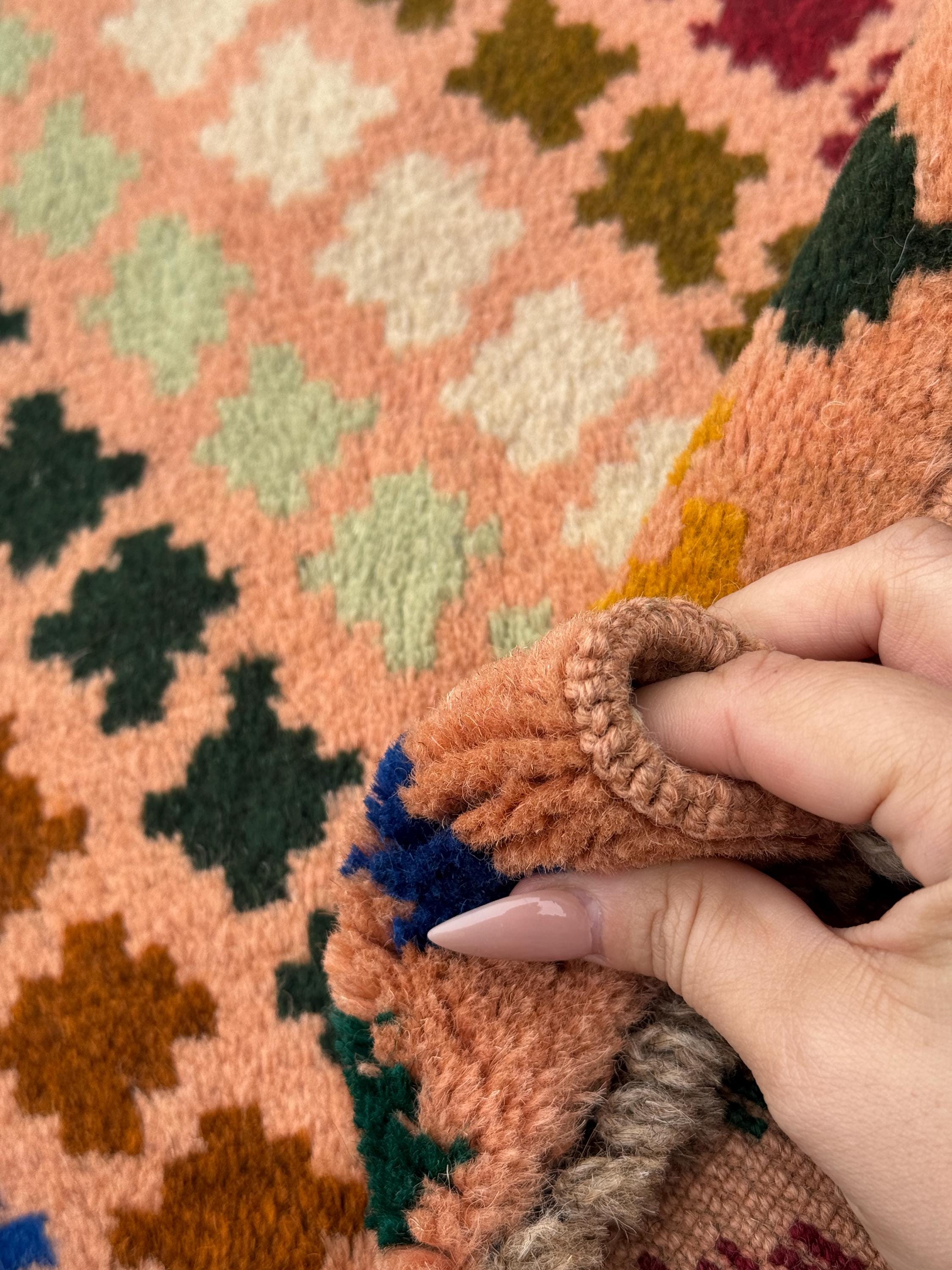4x6 Handmade Vintage Afghan Baluch Rug | Peach Salmon Mustard Yellow Olive Green Navy Blue Rust Red Cream White Maroon | Wool Flatwoven