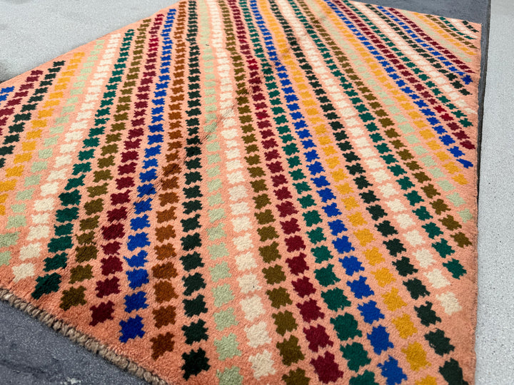 4x6 Handmade Vintage Afghan Baluch Rug | Peach Salmon Mustard Yellow Olive Green Navy Blue Rust Red Cream White Maroon | Wool Flatwoven