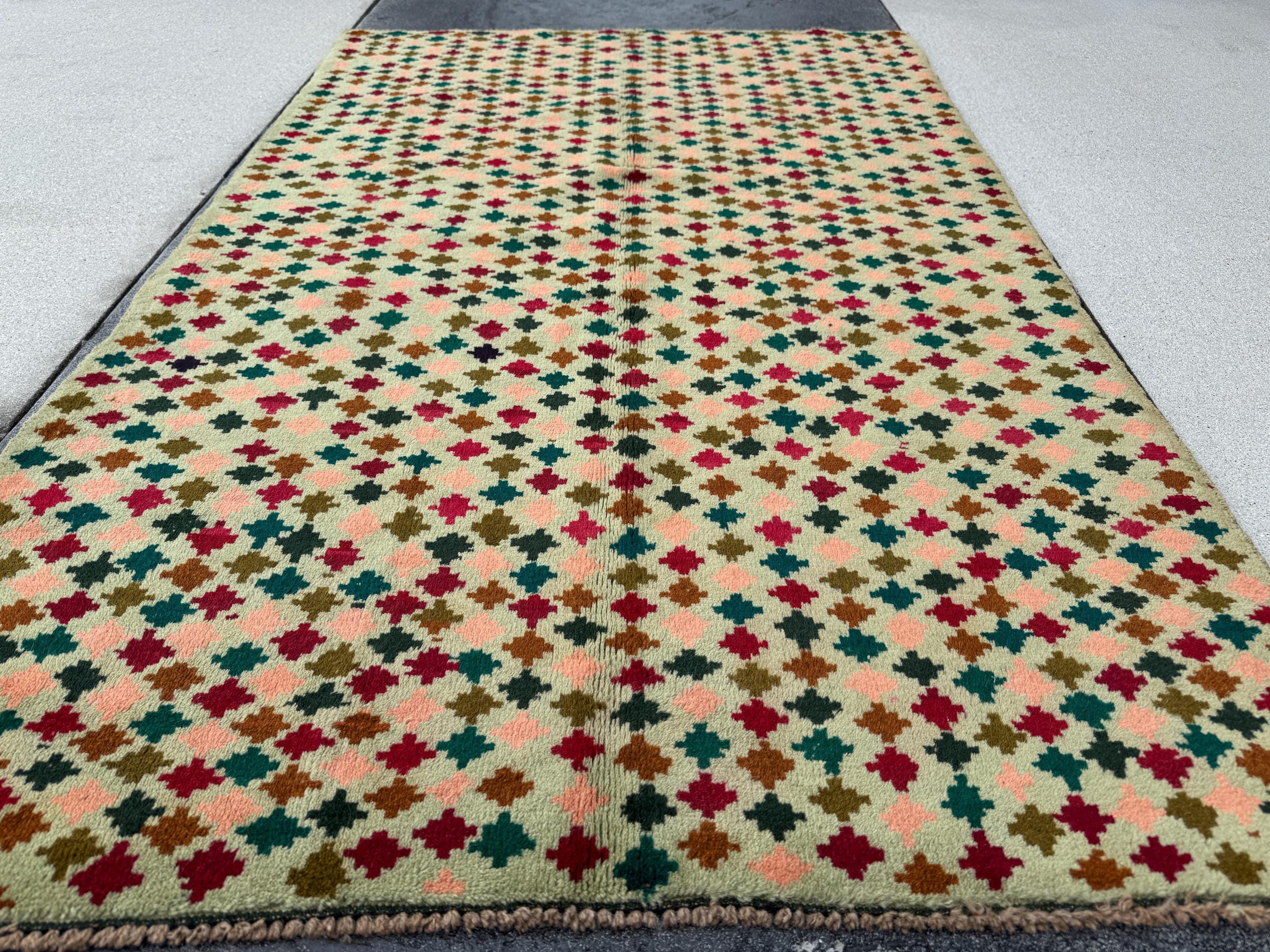 4x6 Handmade Vintage Afghan Baluch Rug | Mint Olive Green Cream Rust Red Burnt Orange Teal Aqua Blue Mustard Yellow | Wool Flatwoven