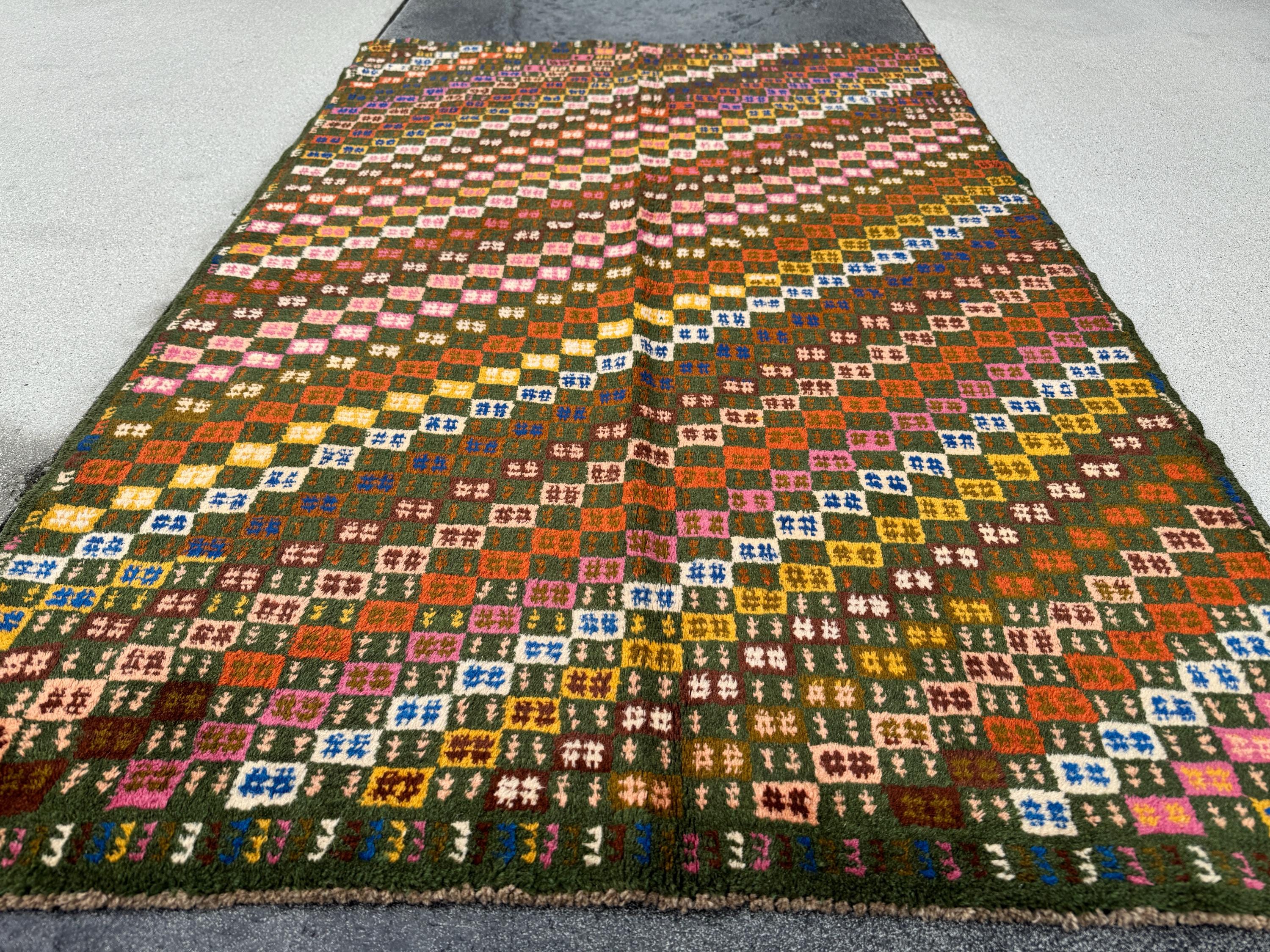 4x6 Handmade Green and Multicolor Wool Rug | Vintage Afghan Baluch Small Area Carpet