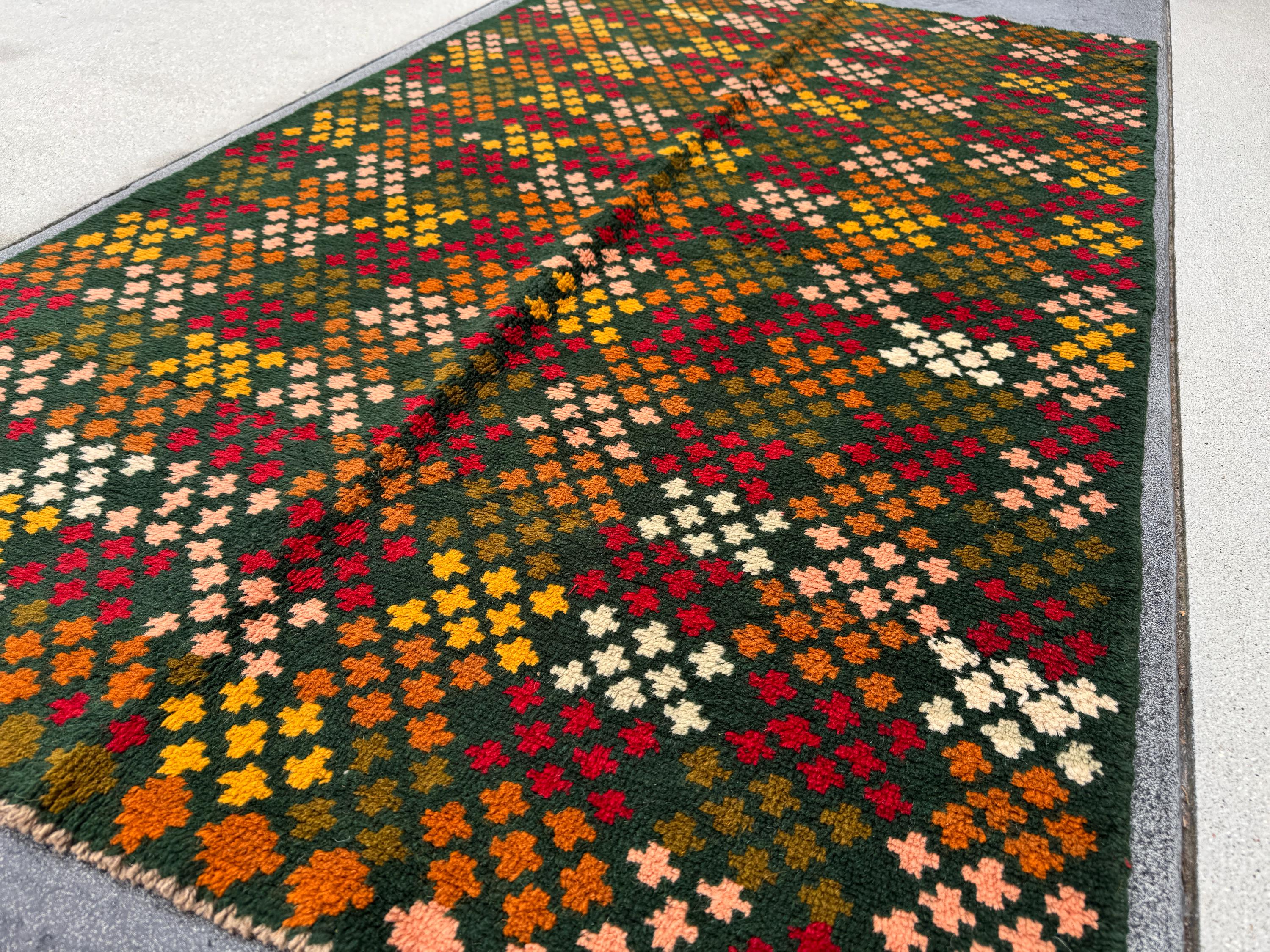 4x6 Handmade Vintage Afghan Baluch Rug | Forest Green Rust Red Burnt Orange Mustard Yellow Cream White Olive Green Peach | Wool Flatwoven