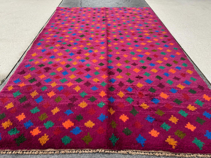 4x6 Handmade Vintage Afghan Baluch Rug | Magenta Purple Rust Red Burnt Orange Mustard Yellow Olive Green Aqua Blue Teal | Wool Flatwoven