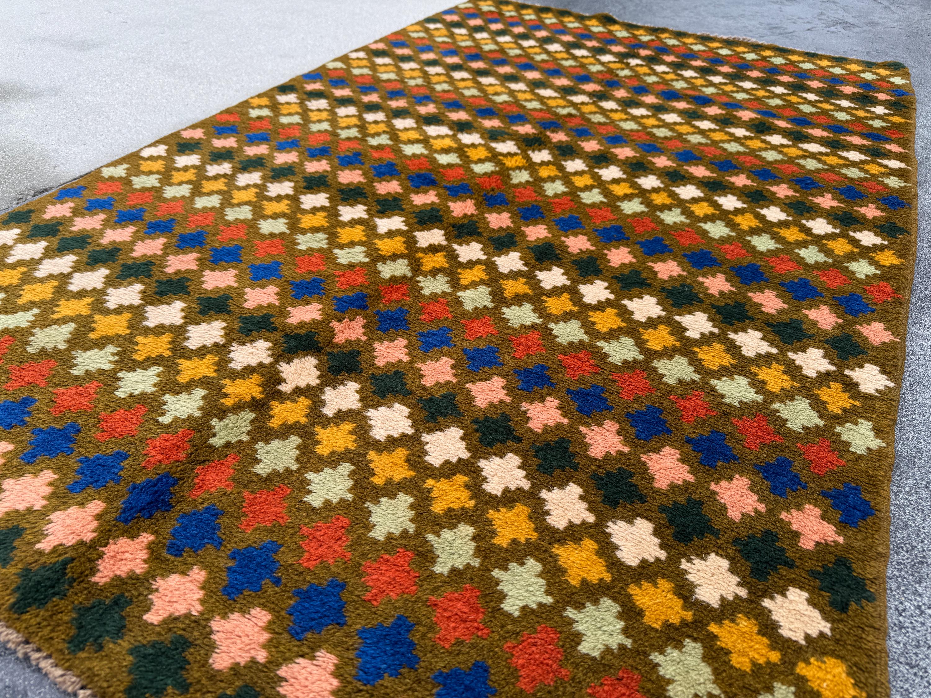 4x6 Handmade Vintage Afghan Baluch Rug | Olive Green Mustard Yellow Cream Peach Red Blue Rust Brown | Wool Flatwoven