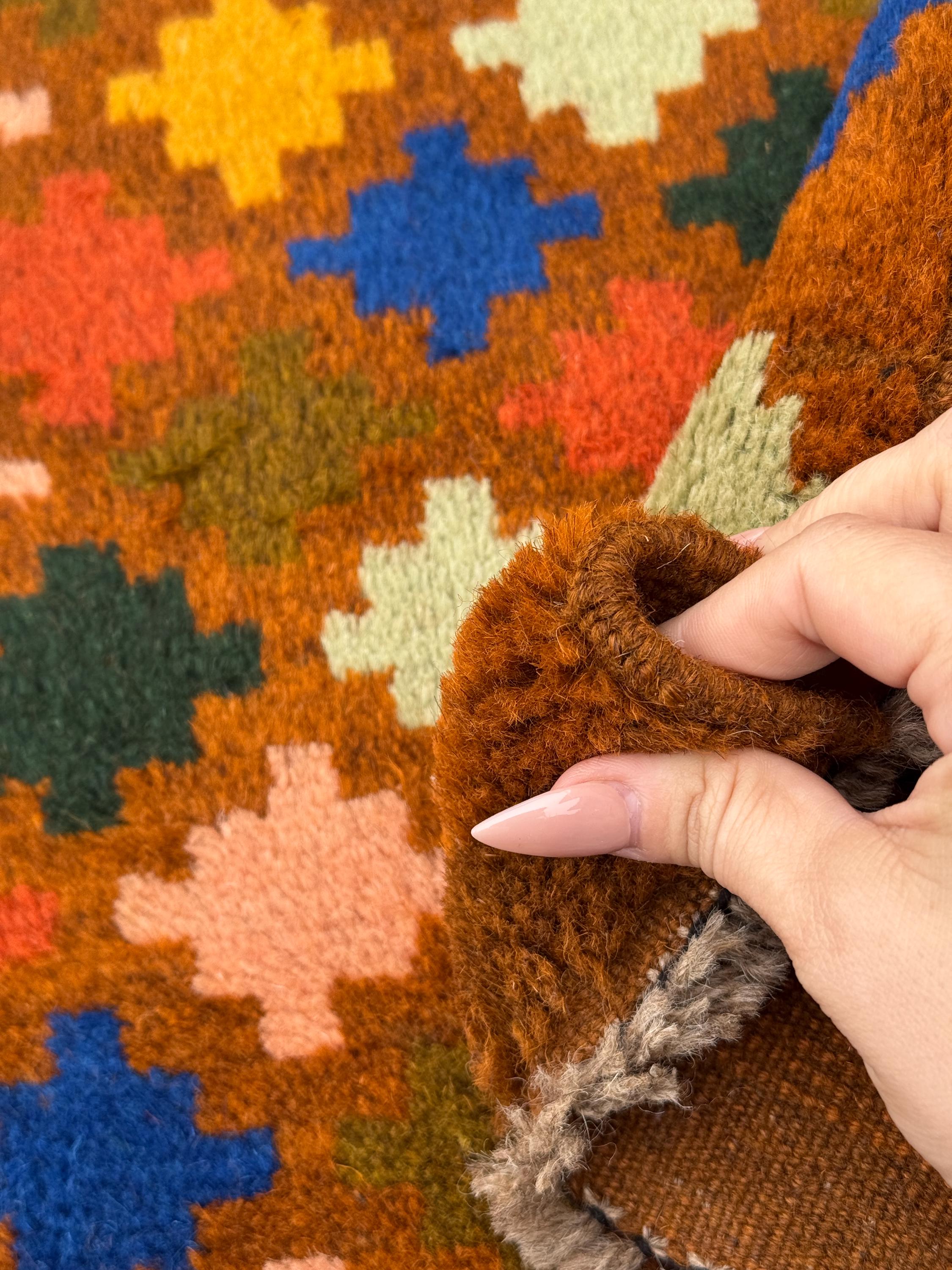 4x6 Handmade Vintage Afghan Baluch Rug | Copper Brown Burnt Orange Rust Red Mustard Yellow Cream Peach Olive Green Navy Blue Grey | Wool
