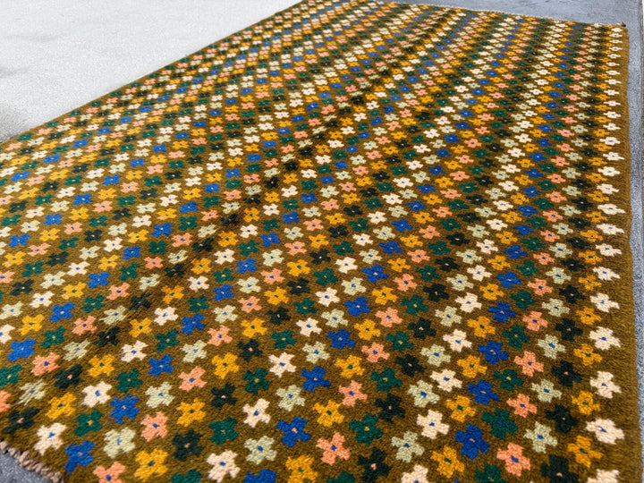 4x6 Handmade Vintage Afghan Baluch Rug | Olive Mint Pine Green Mustard Yellow Black Peach Cream White Navy Blue Teal Red | Wool Flatwoven