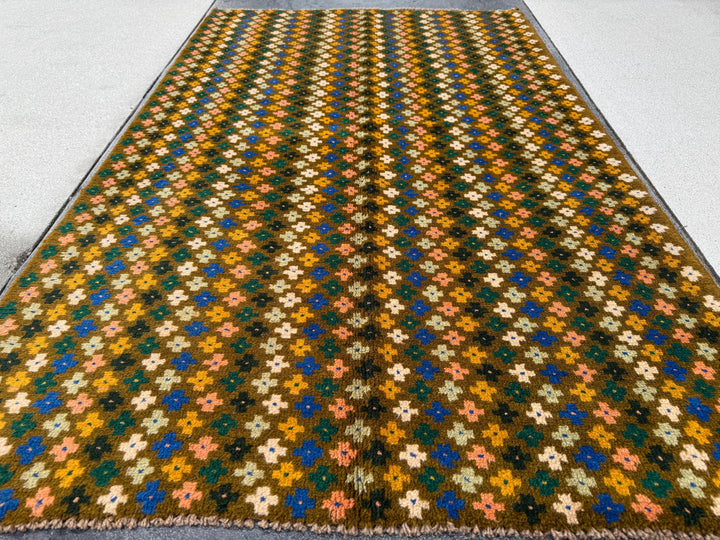 4x6 Handmade Vintage Afghan Baluch Rug | Olive Mint Pine Green Mustard Yellow Black Peach Cream White Navy Blue Teal Red | Wool Flatwoven