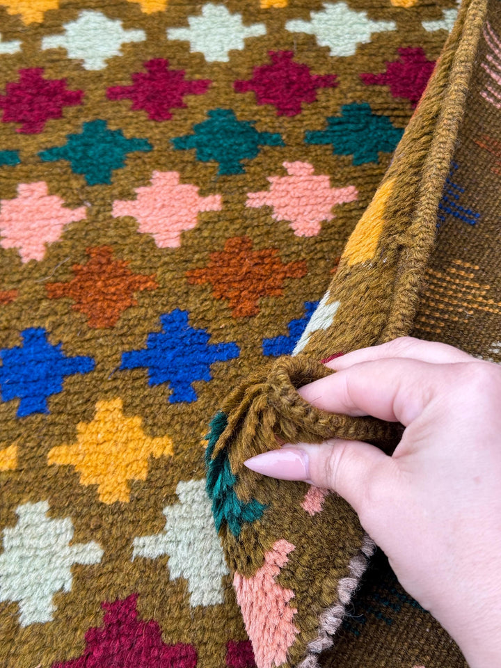 4x6 Handmade Vintage Afghan Baluch Rug | Copper Brown Mustard Yellow Rust Red Cream Peach Forest Mint Green Navy Blue Burnt Orange | Wool