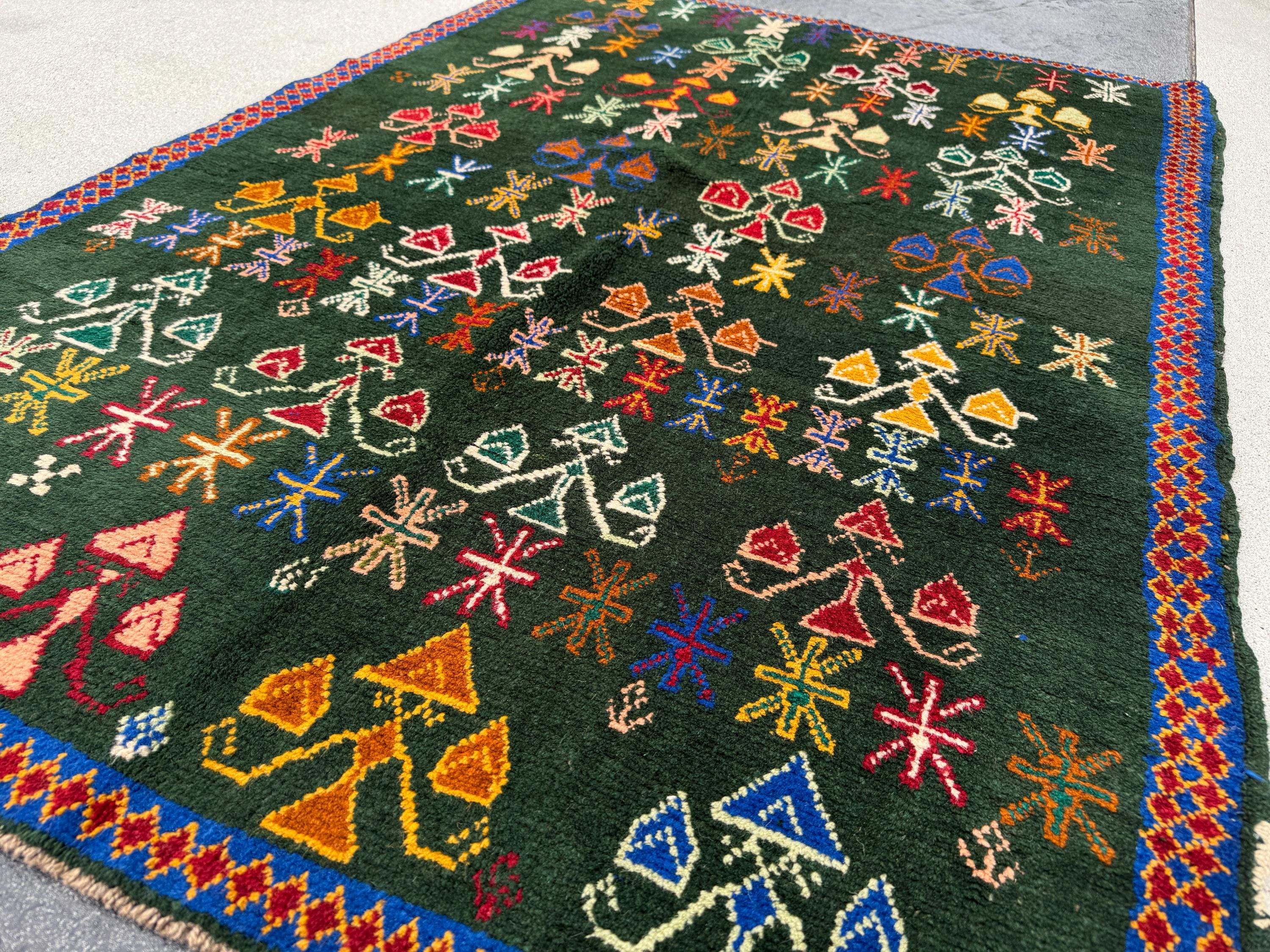 4x6 Handmade Vintage Afghan Baluch Rug | Olive Mint Green Mustard Yellow Rust Red Cream White Teal Navy Blue Navy Purple Orange Peach | Wool