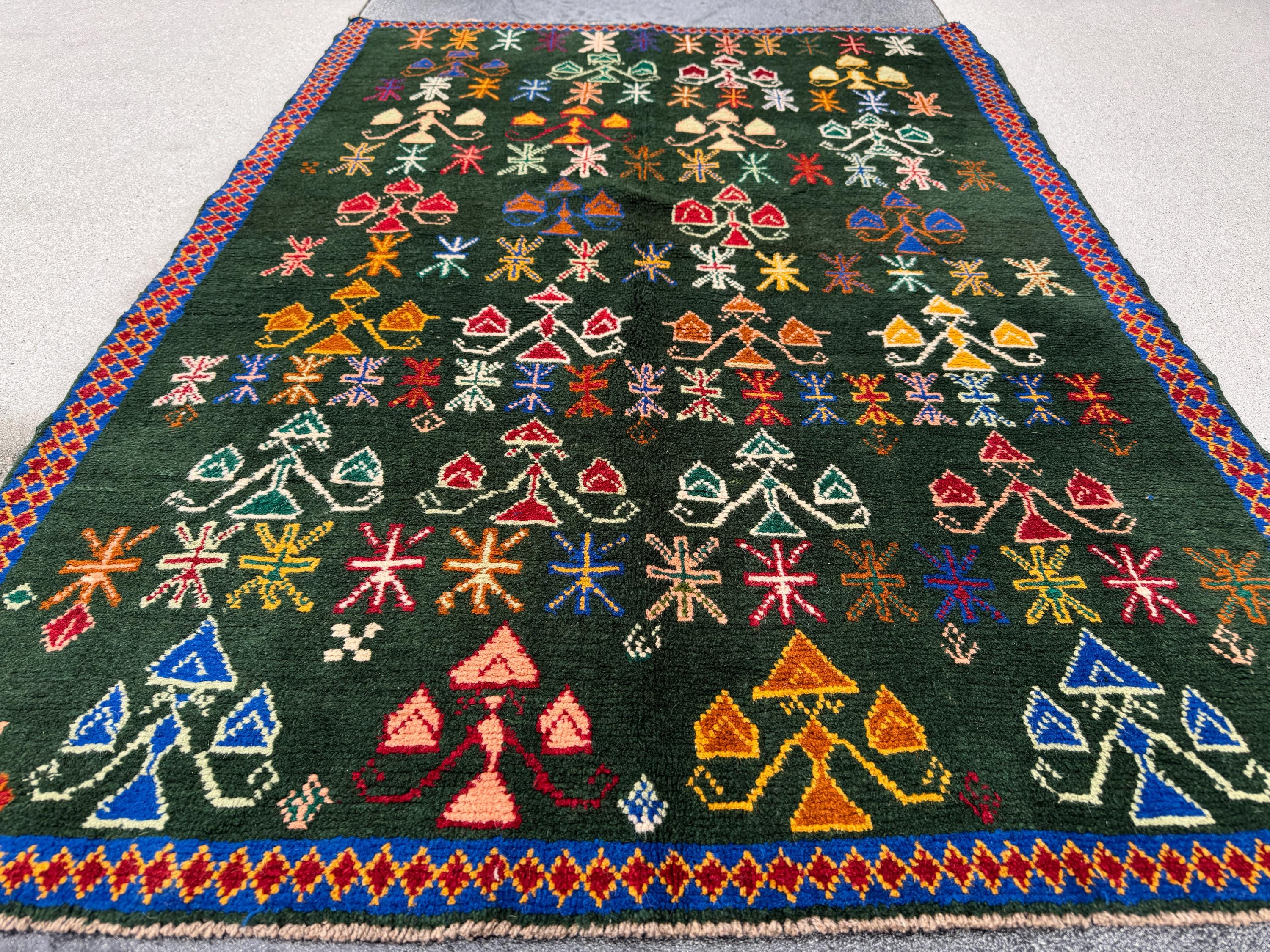 4x6 Handmade Vintage Afghan Baluch Rug | Olive Mint Green Mustard Yellow Rust Red Cream White Teal Navy Blue Navy Purple Orange Peach | Wool