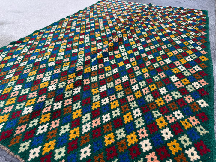 4x6 Handmade Vintage Afghan Baluch Rug | Forest Mint Green Mustard Yellow Rust Red Burnt Orange Cream White Olive Blue Navy Pink Copper
