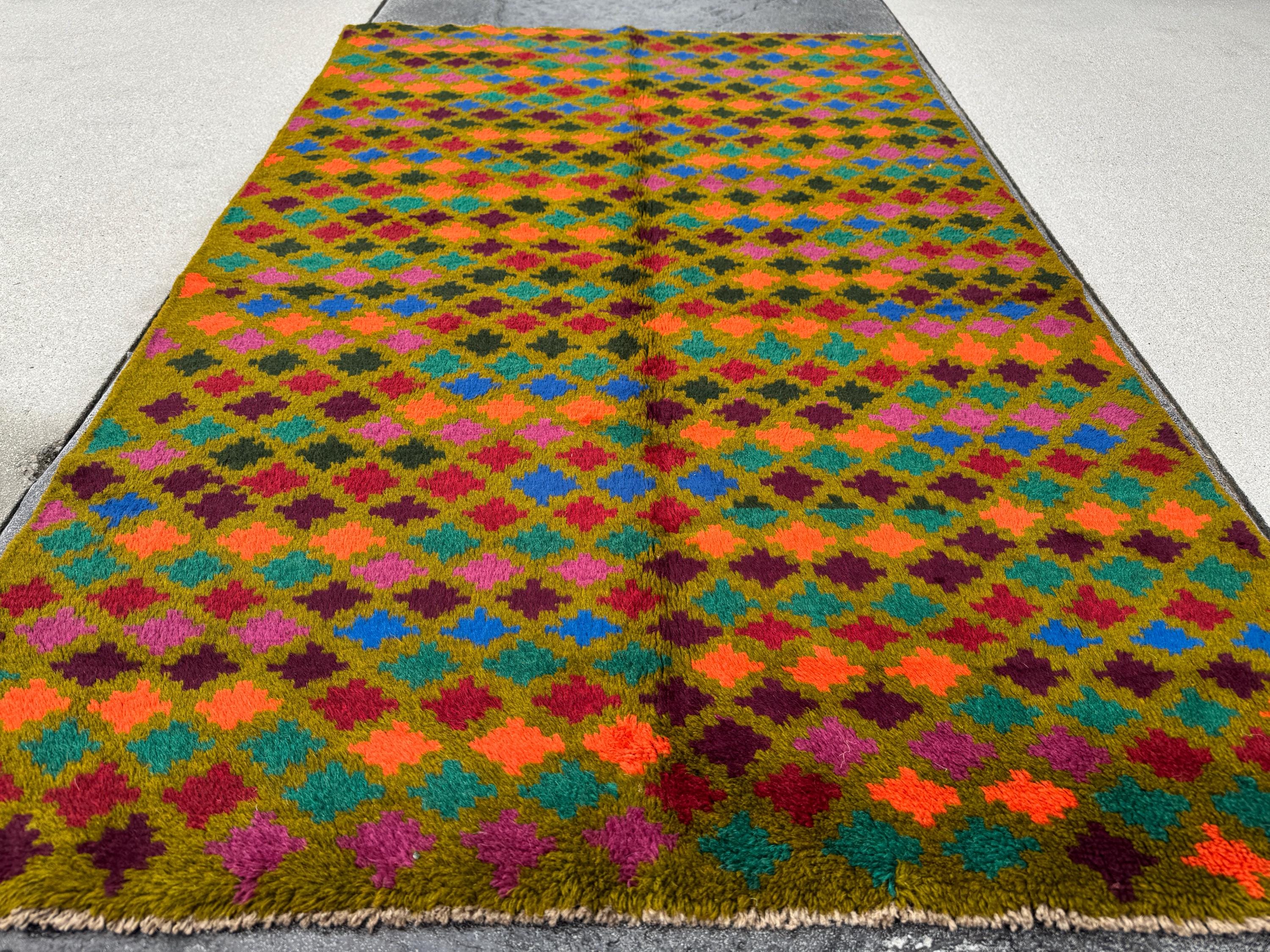 4x6 Handmade Vintage Afghan Baluch Rug | Olive Forest Pine Green Burnt Orange Grape Purple Rust Red Royal Blue Maroon | Wool Flatwoven